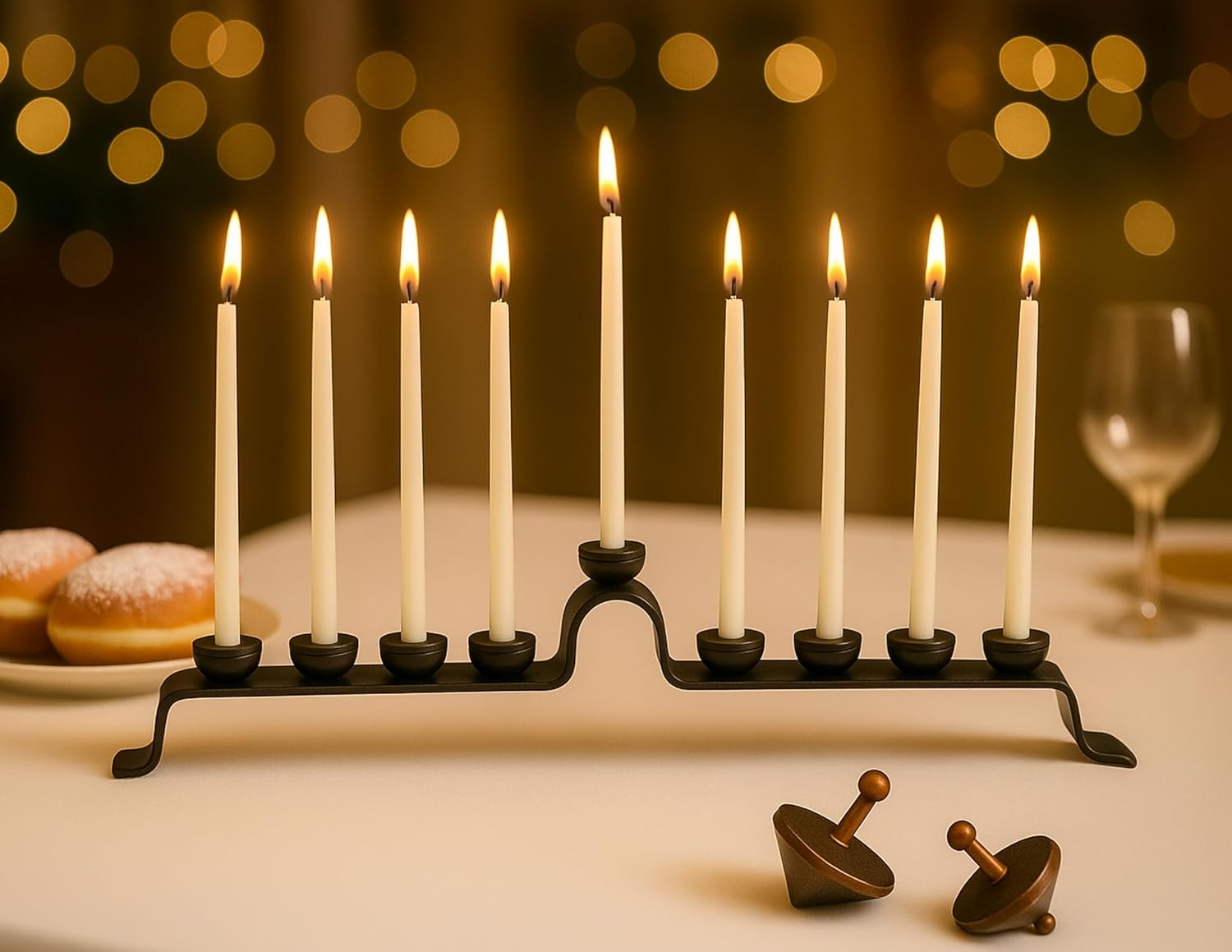 RTZEN Hanukkah Menorah 9 Branch - Large Wrought Iron Menorah Candle Holder - Handmade, Kosher, Fits Various Candle Sizes - Made to Last - Unique Black Menorahs for Chanukah