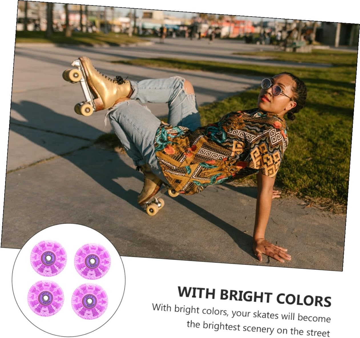 PRETYZOOM Glowing Roller Skate Wheels 4pcs Quad Inline Skates Replacement Wheels with Colorful LED Lights Outdoor Skating Accessory