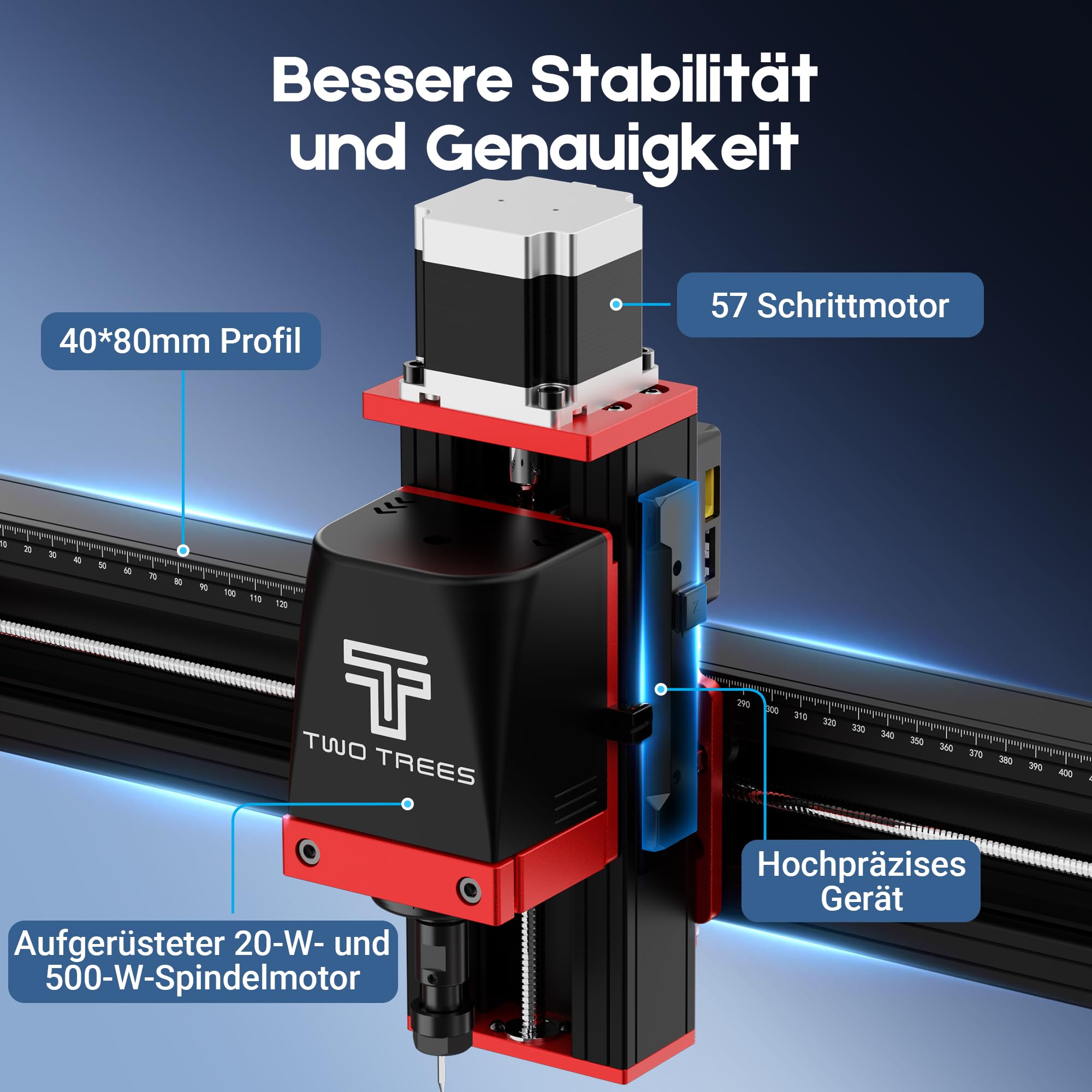 Twotrees TTC450 Pro Metall CNC Fräsmaschine, Arbeitsbereich 460 x 460x80 mm | CNC-Holzfräse mit NEMA 23 Schrittmotor, 3-Achsen Fräsmaschine, 3,5-Zoll-IPS-Touchscreen, Fräsen von Holz, Metall und Acryl