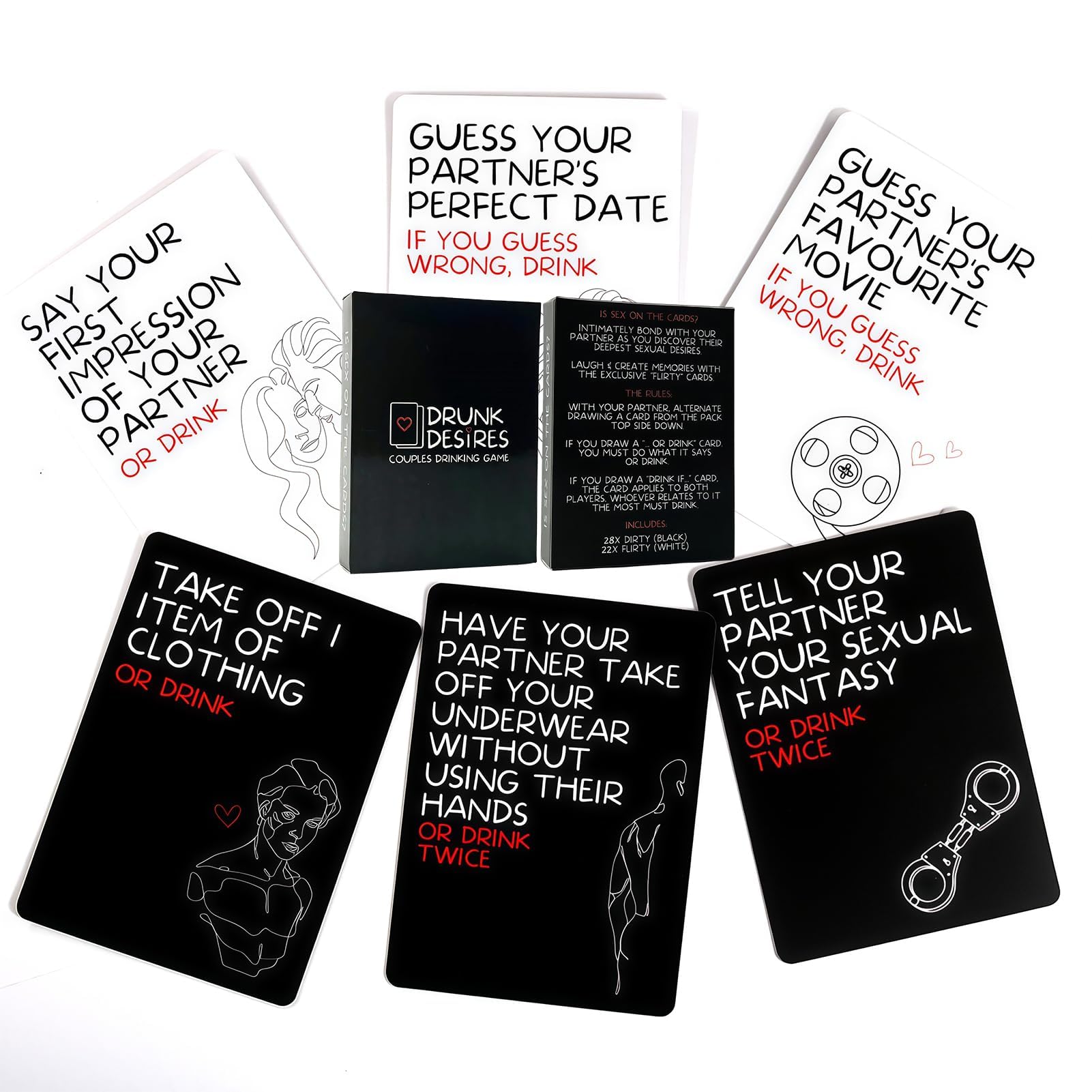 Pedicur Couples Games, 50 Cards for Adults, Black and White, Small (9.1 cm x 6.9 cm) - Image 3