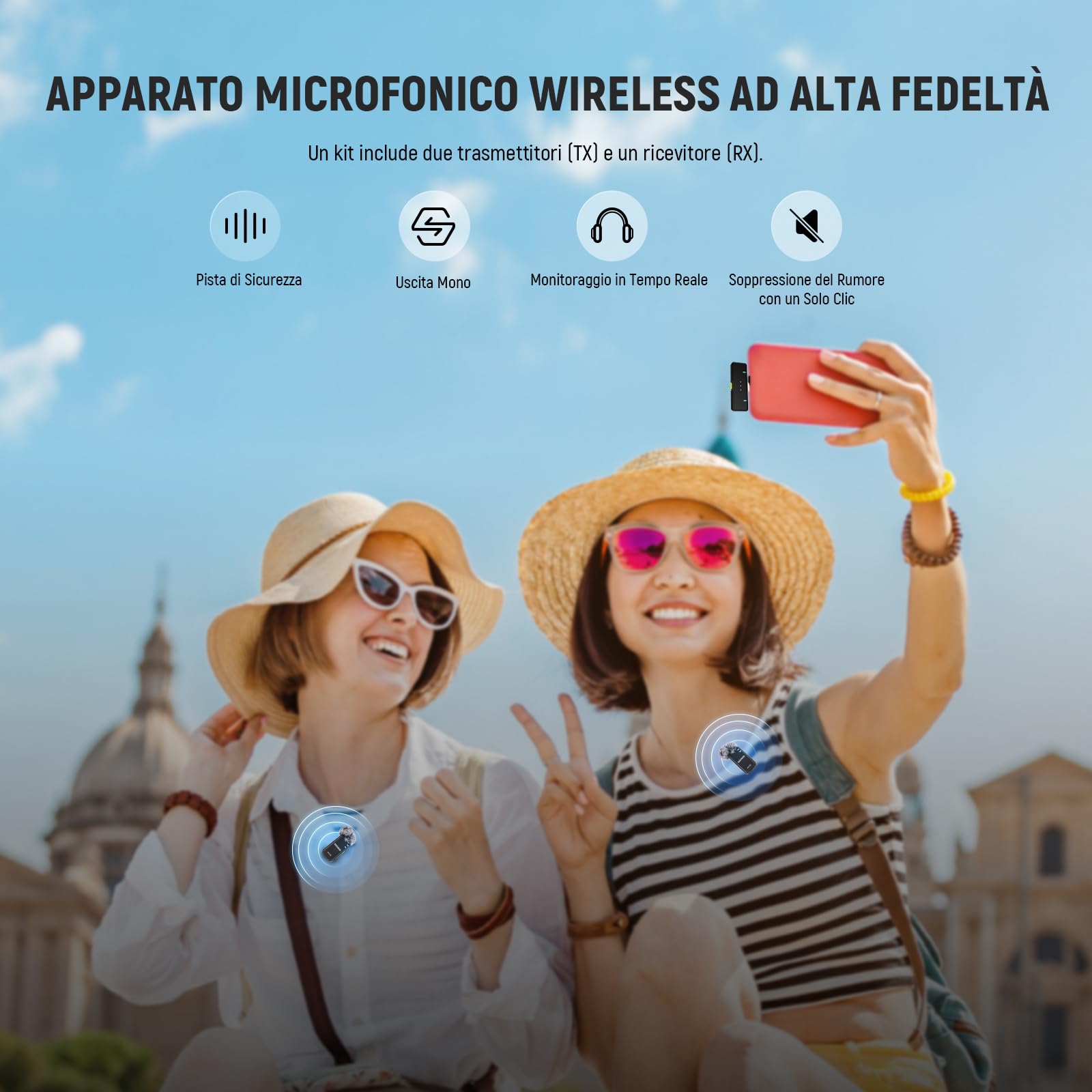 Neewer Kit di Microfono Wireless per iPhone 16 15 Pro Max iPad Android, Microfono Lavalier Anti Rumore con Ricevitore USB C e Custodia di Ricarica, Mini Lav Mic a Clip per Registrazione Video, KM15