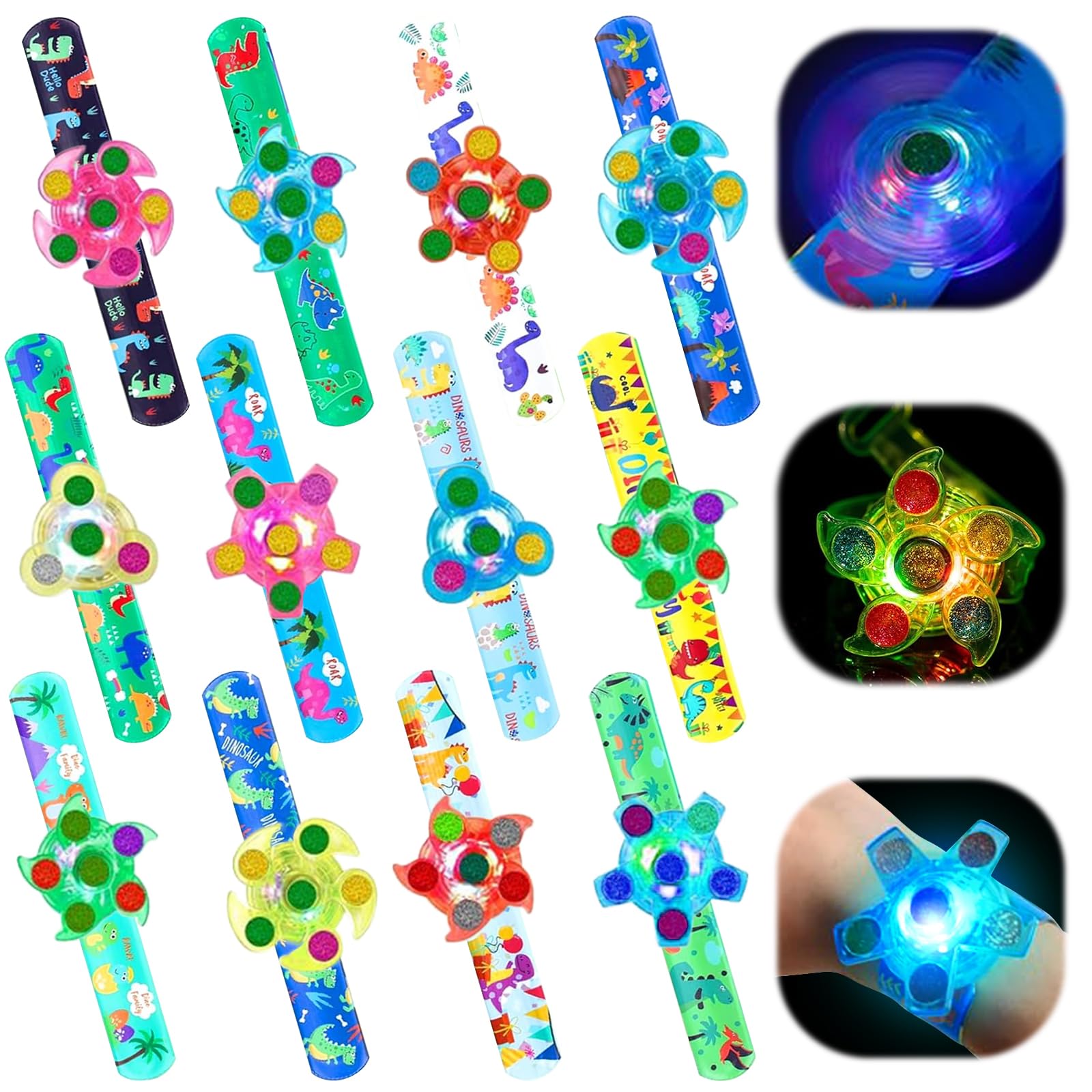 EKKONG Pulseras Luminosas Pulsera Bofetada Pulseras Dinosaurios Niño Pulseras Fluorescentes para Fiestas Regalo para Cumpleaños, Halloween, Navidad