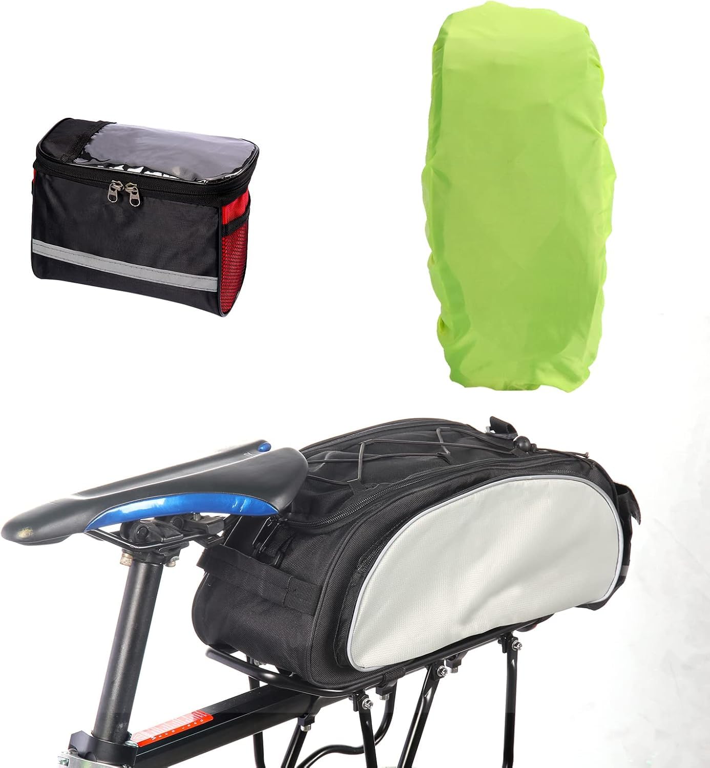 YEENAIV 3 Pcs Bike Rear Panniers Bag, Bicycle Rear Rack Waterproof Storage Luggage Bags Bike Saddle Bag, with Bicycle Handlebar Bag Sensitive Touch Screen for MTB Shoulder Bag & Waterproof Seat Cover