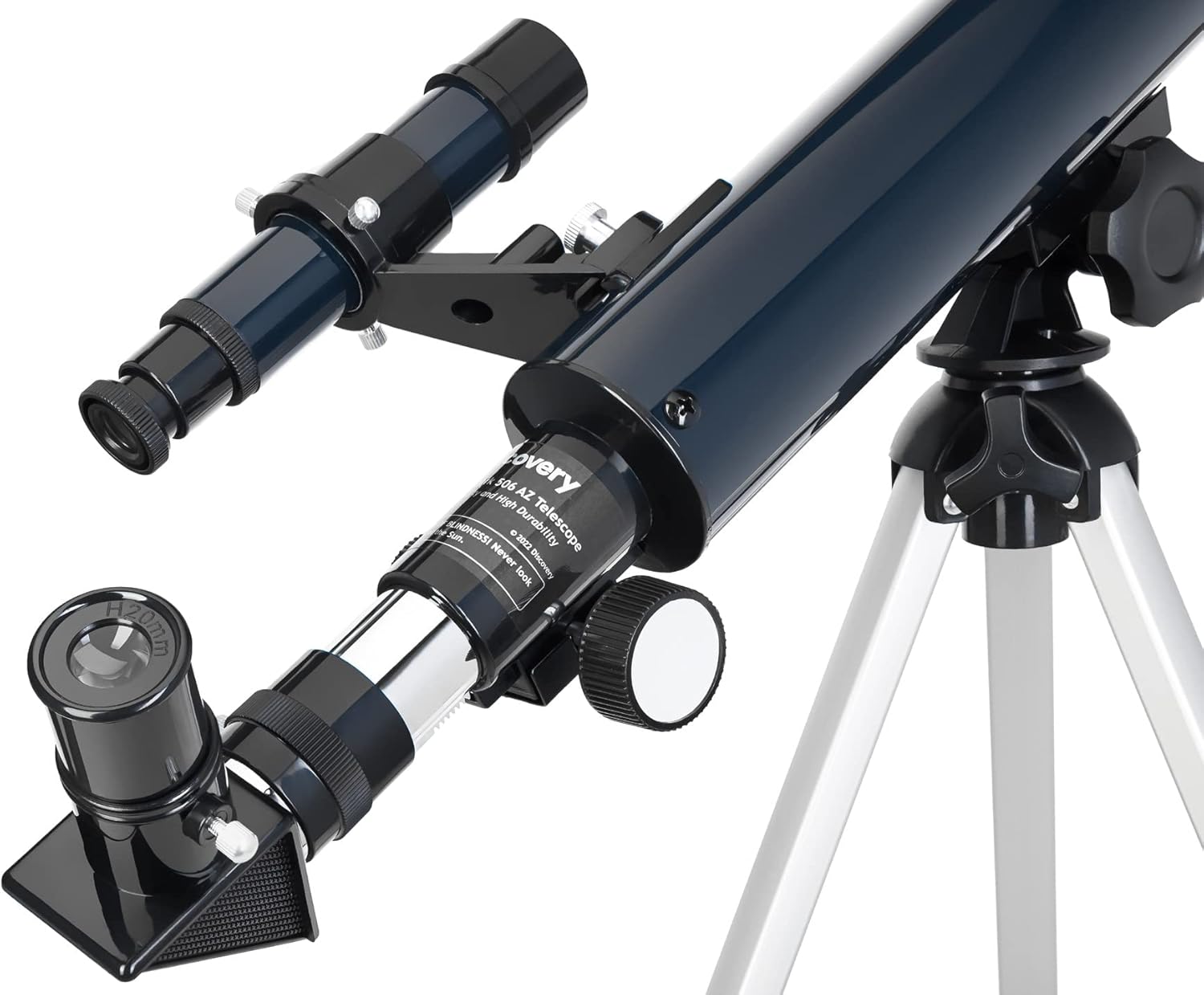 Discovery Spark 506 AZ Telescope fully assembled on its aluminum tripod.