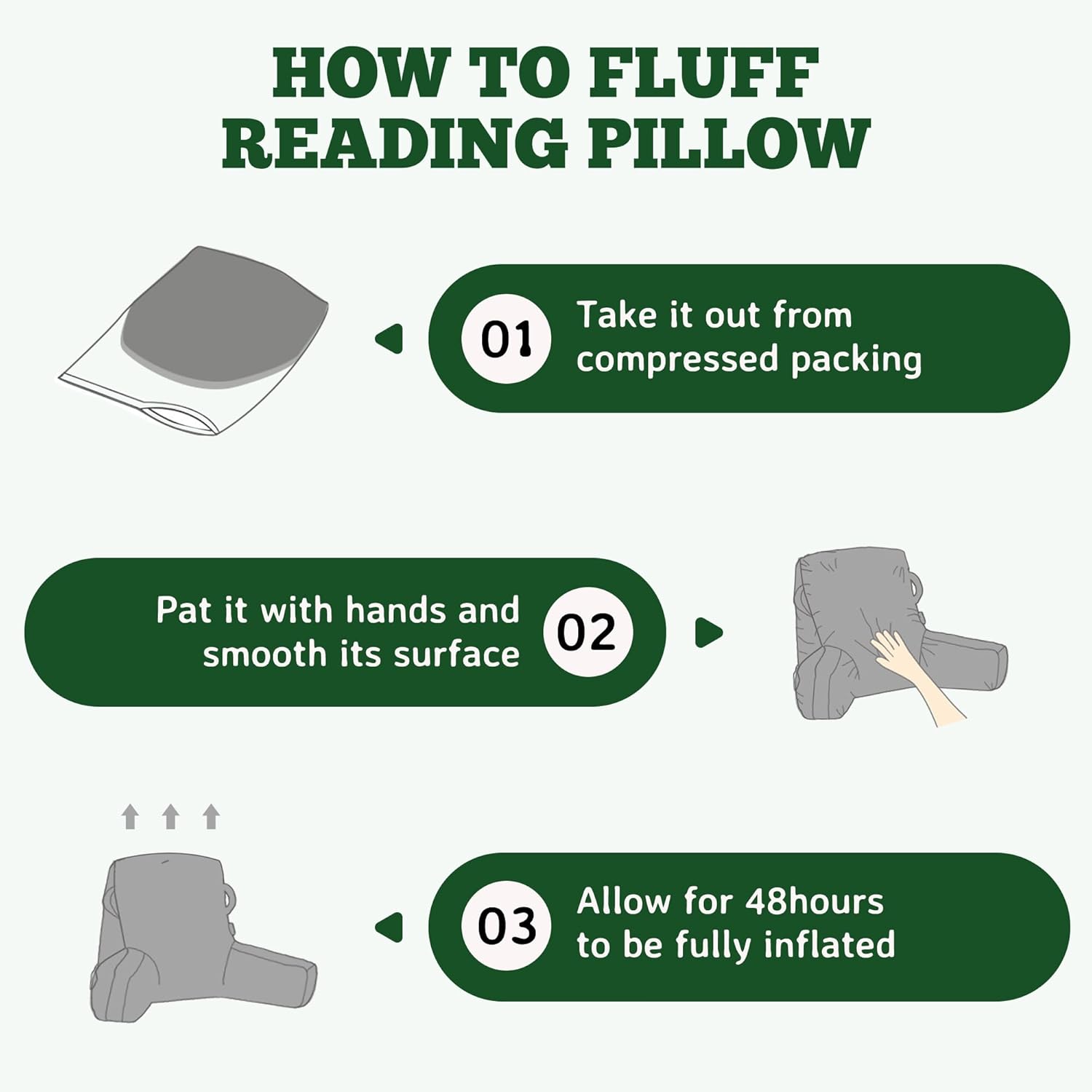 Unisakey Portable Comfy Reading Pillows for Bed Sitting Up(Green Oeko-Tex), Velvet Back Pillow with Arms & Pockets for Adults, Support Memory Foam Bed Pillow for Dorm/Reading/Watching/Gaming