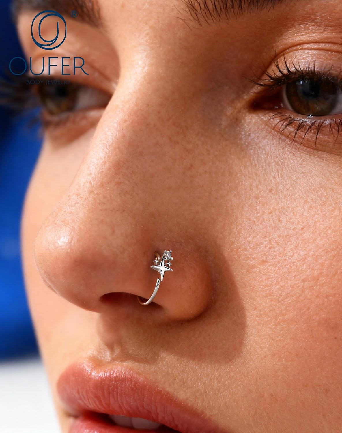 OUFER 20G Star Nose Rings Hoops 925 Sterling Silver CZ Twist Nose Piercing Jewelry 6mm/7mm/8mm Silver/Gold Hypoallergenic Daith Helix Rook Tragus Piercing Jewelry for Women image 2