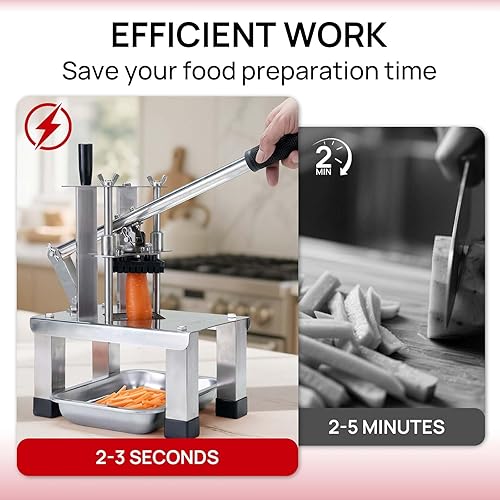 Miniatura 6 de Cortador comercial de papas fritas y cortador de verduras con 3 cuchillas de acero inoxidable - 38 pulgadas, 12 pulgadas, 14 pulgadas - Cortador de