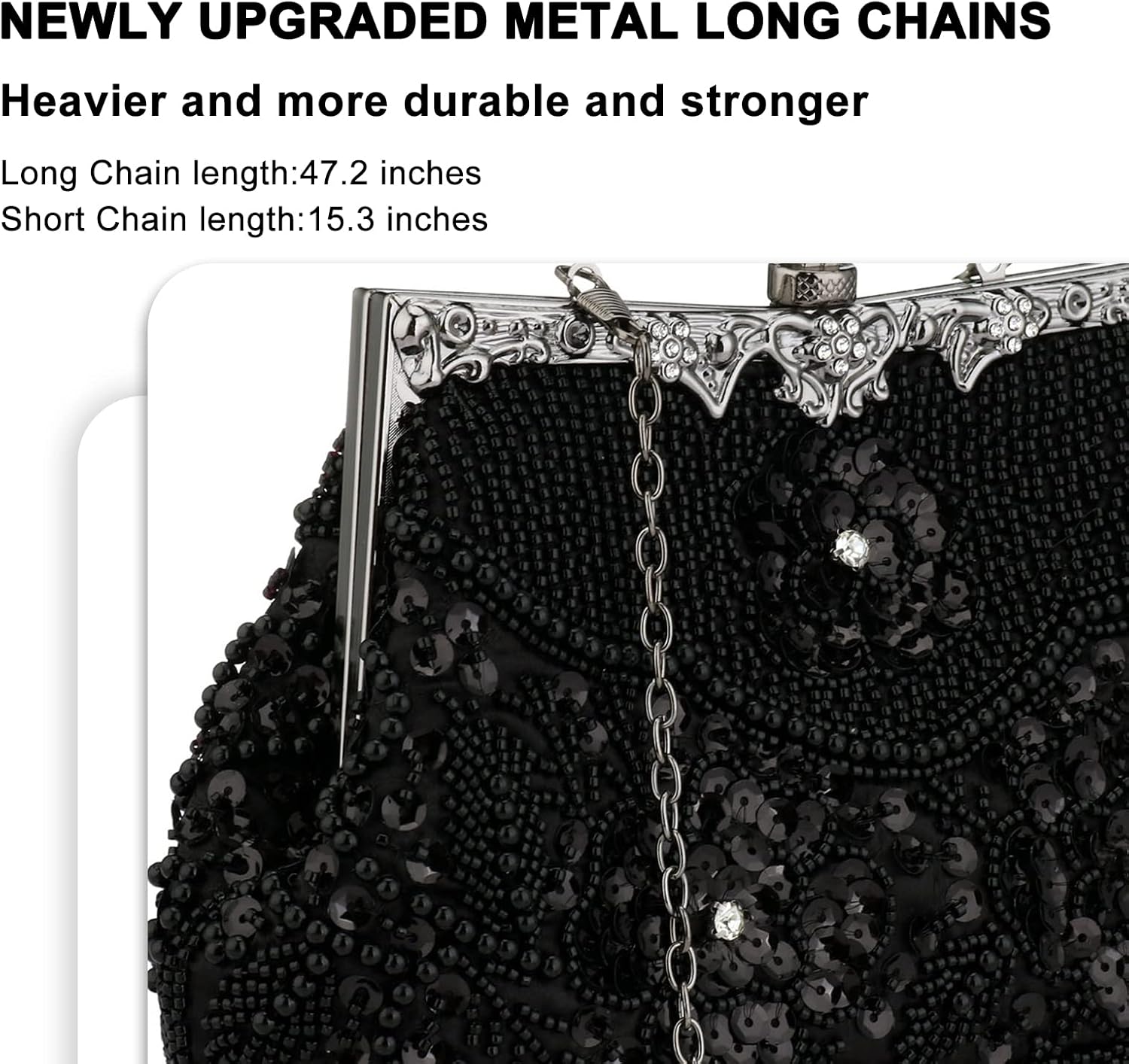 1920s Vintage Beaded Clutch Evening Bags Pearl Flapper Handbag for Women Wedding Party - Image 3