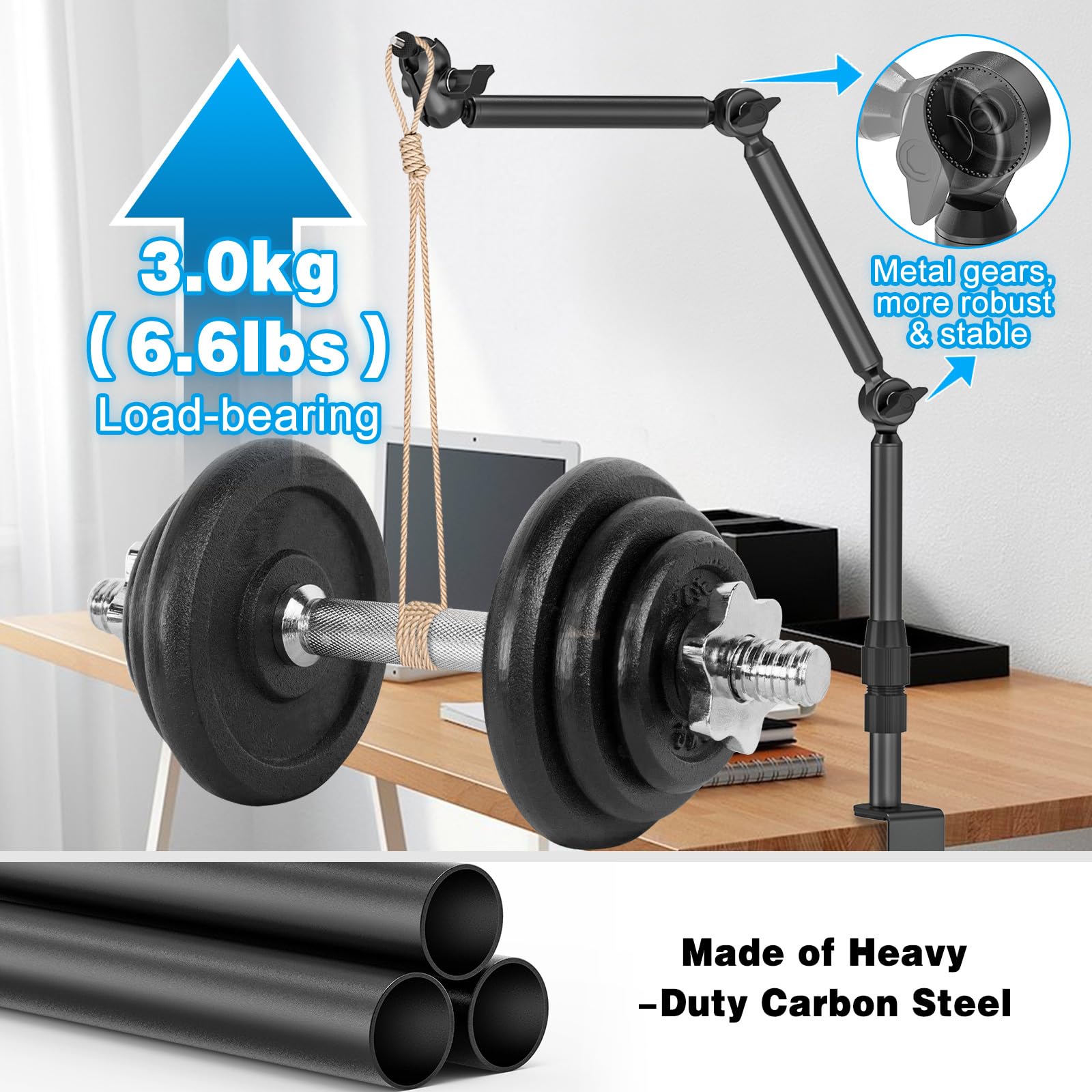 Supporto per webcam da 78,5 cm con viti da 1/4", morsetto a C regolabile a 360°, braccio per microfono per DSLR Kameras, Ringlight, proiettore, webcam, microfono
