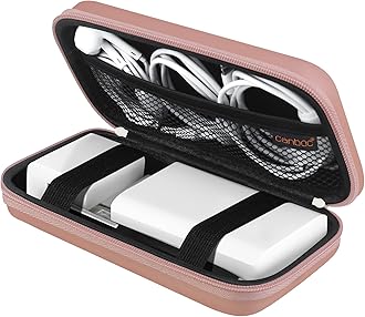 Canboc Carrying Travel Pouch MacBook Charger Case for MacBook Accessories, Charging Cords, Air Power Adapter, iPhone Charger, USB Cable Organizer for Earbuds, Battery Pack, USB Hub, Rose Gold