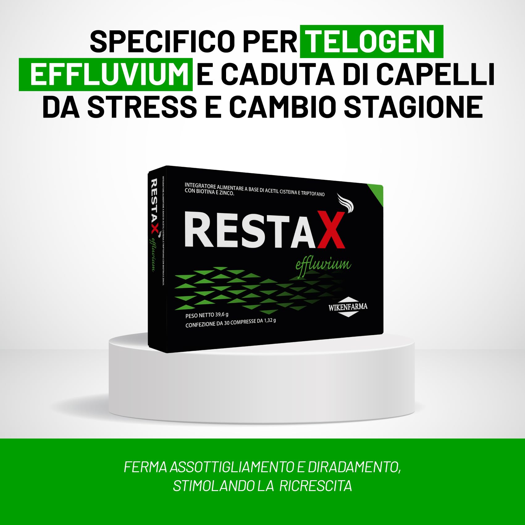 RestaX Effluvium Primo integratore per telogen effluvium e caduta di capelli da stress e cambio stagione con N-Acetilcisteina Zinco Triptofano. Ferma assottigliamento e diradamento, stimola ricrescita