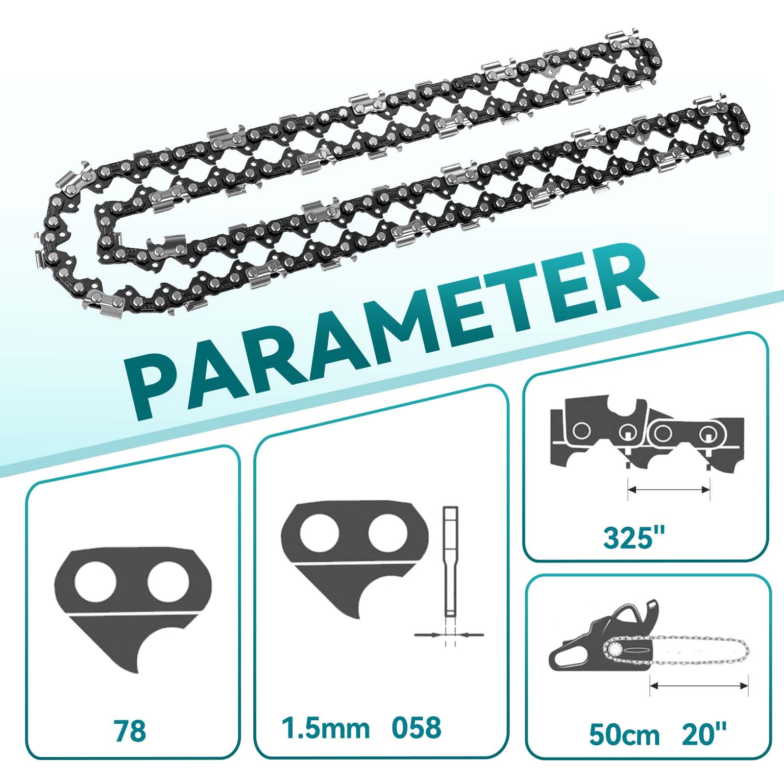 3 łańcuchy 325″ 78 Ogniwa Napędowe 1.5 mm 50cm 058
