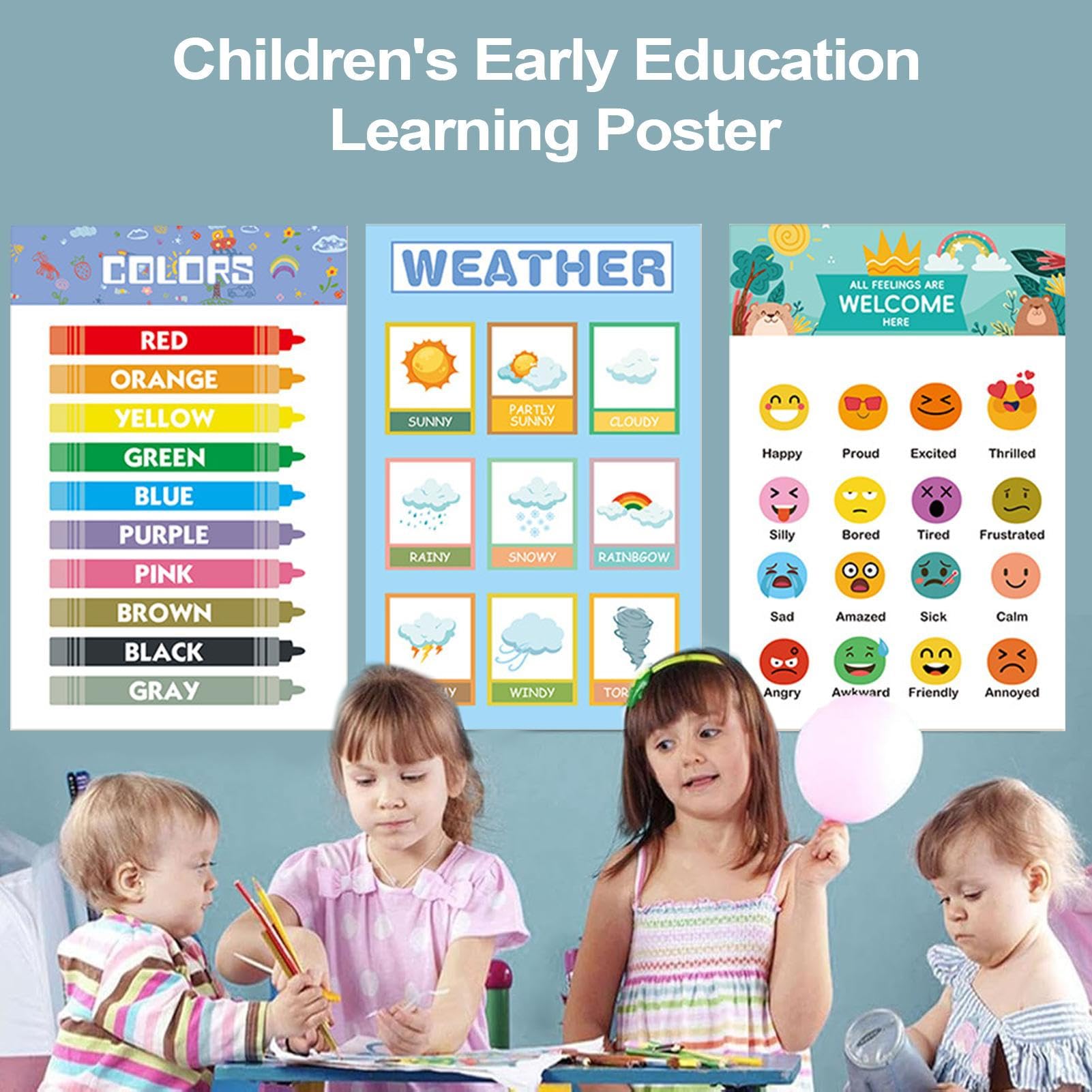 Poster educativi 40,2 x 40,2 cm set di 12 stampe con numeri e lettere per bambini in età prescolare