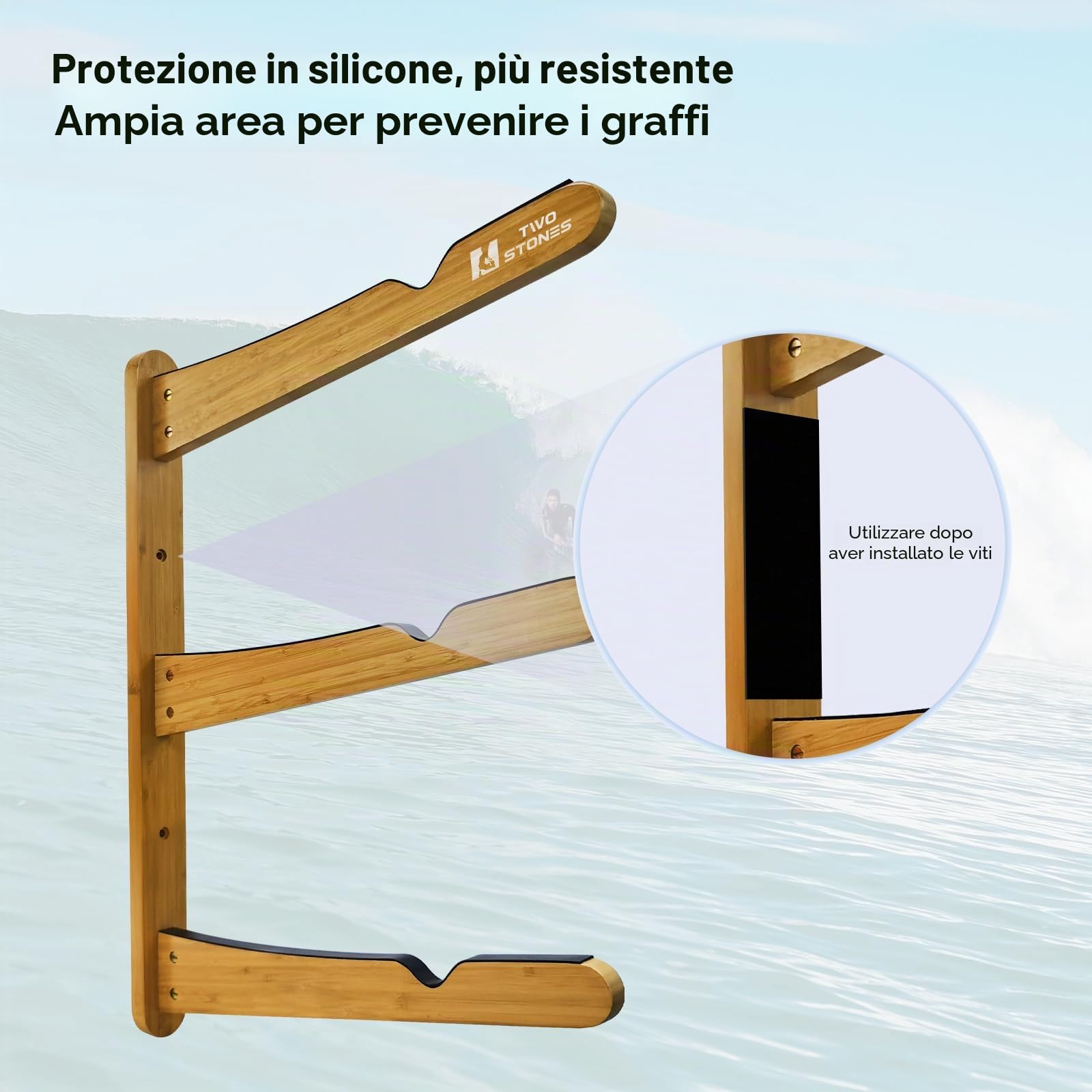 Two Stones Rack per tavola da Surf per Parete, Appendiabiti per tavola da Surf Funziona Come Supporto o Supporto per shortboard, Skimboard e Longboard (CJ-OT2202)