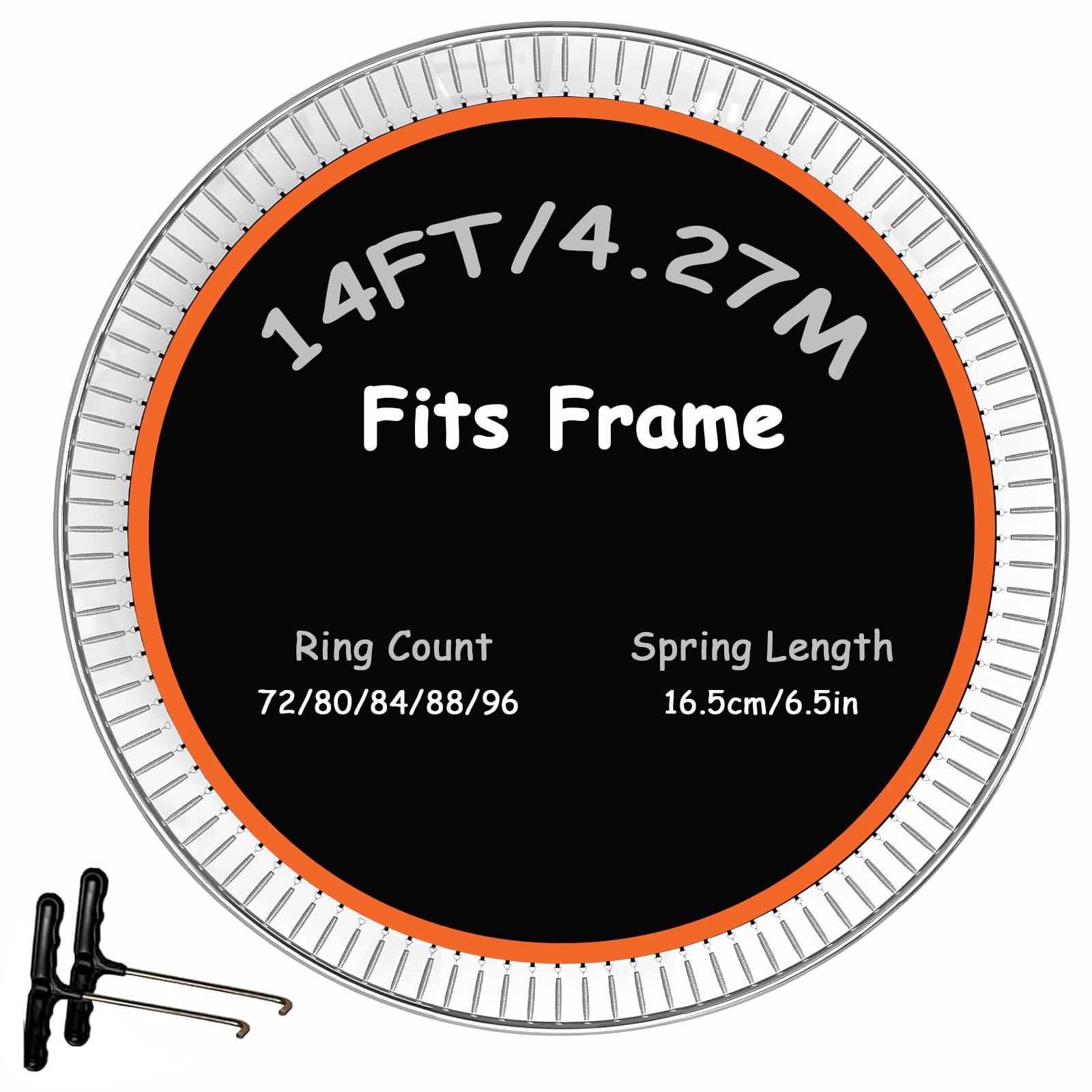 Replacement Trampoline Mat Fits 14ft Round Frame with 72 80 84 88 96 Rings - Trampoline Jumping Mat Fits 6.5" Spring with Spring Tool (Excluding Frame and Spring),Orange,88 Rings
