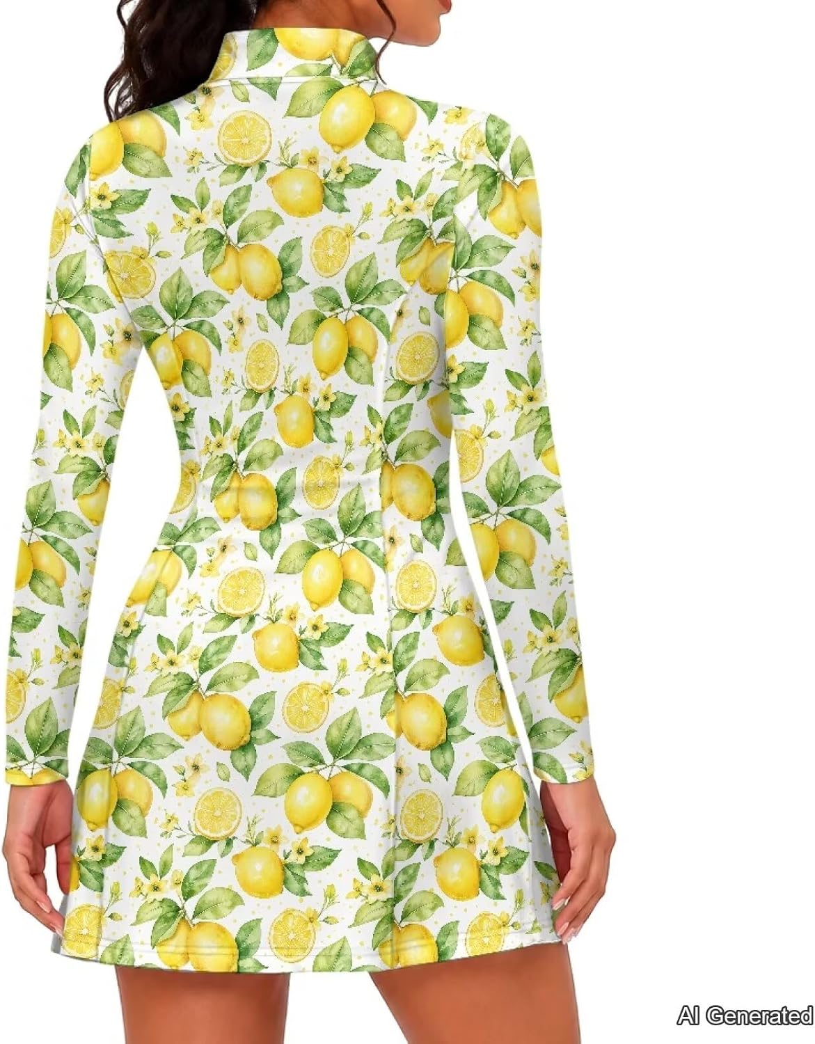 Poceacles Zipper Front Tennis Golf Dress for Women 2 Piece Long Sleeve Casual Outfits Stylish Printed Mini Dress