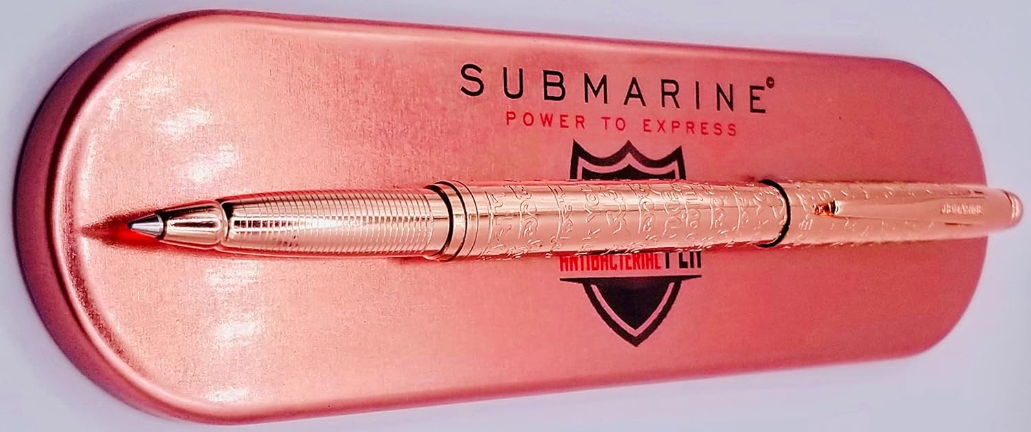 Submarine Rollerball Pen - Schmidt Blue Ink Refill, Swarovski Element - Luxury Pen in Premium Gift Box for Professional Men and Women, Brass, 5.25in x 0.75in