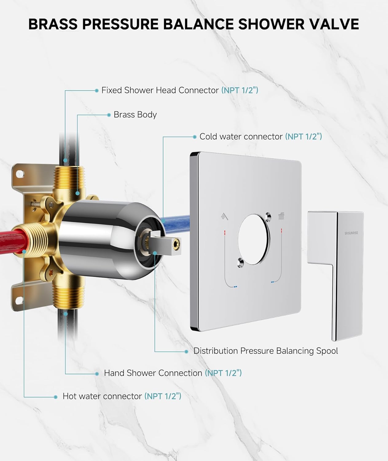 SR SUN RISE Shower System Bathroom 10 Inch Rainfall Shower Head & Handle Set Wall