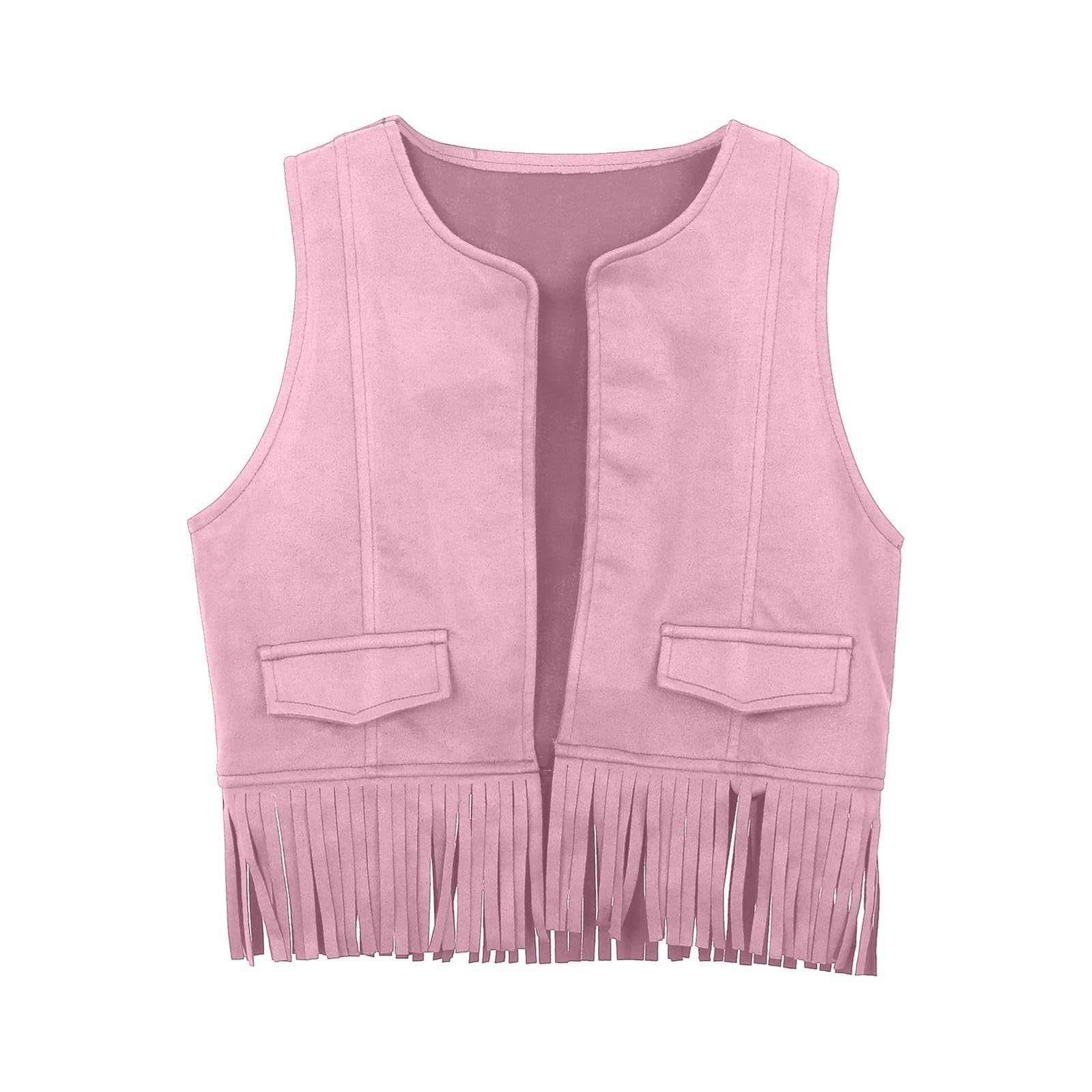 2026 - Boys Girls Western Cowboy Cowgirl Outfits Front Open Fringe Vest Party Dress Up Tassel Fringe Waist Coat Tops Costume T-Shirt