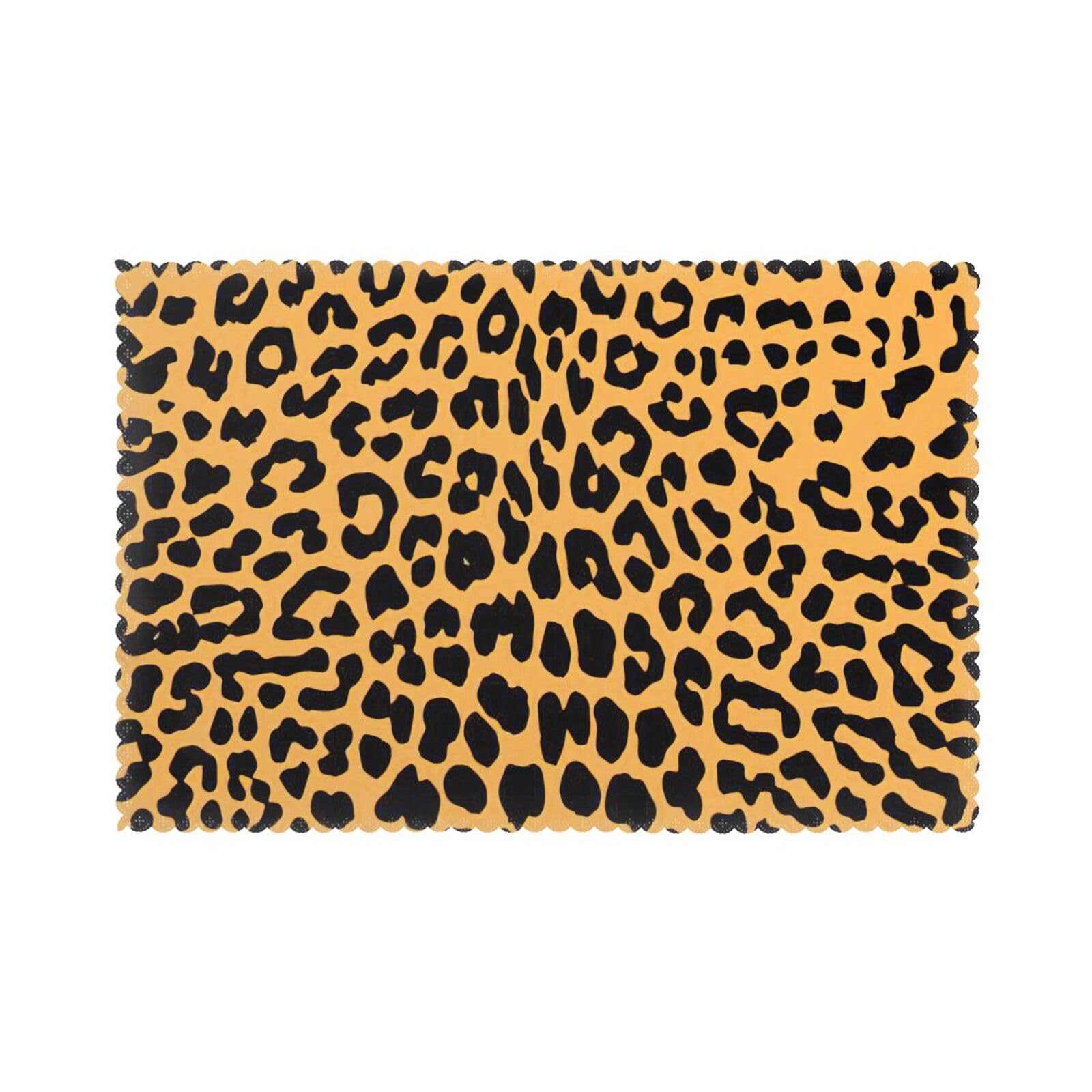 Leopard Print Print Placemats Set Of 6, 12x18 Inch Polyester Washable Heat Resistant Kitchen Dining Table Mats