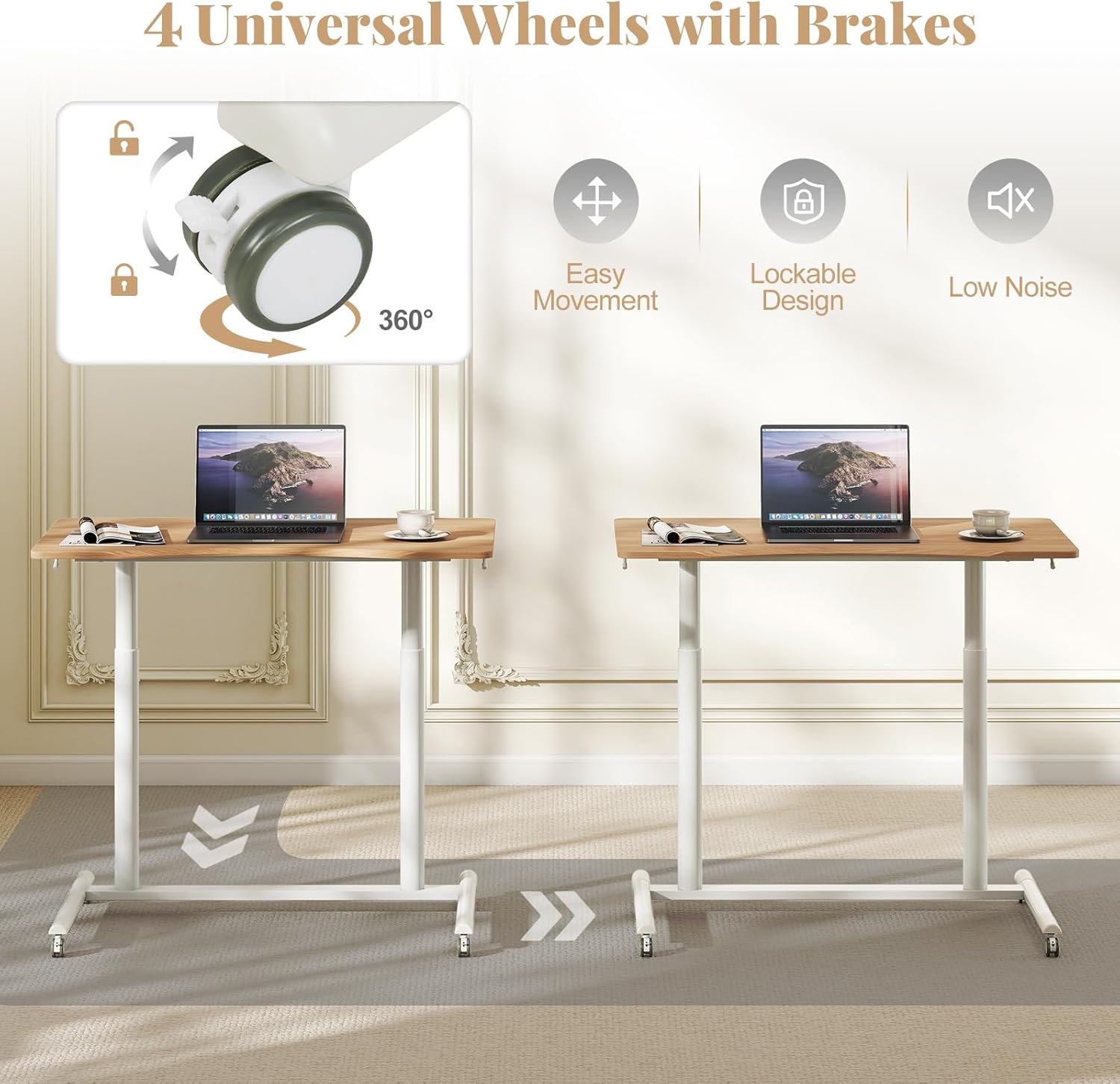 Infographic showing how sit-stand alternation can relieve backache, neck or shoulder pain, and fatigue, promoting an active work way