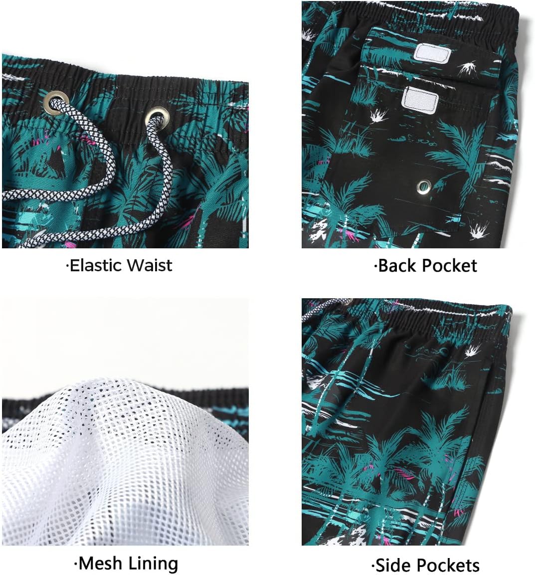 iCKER Mens Swim Shorts Swimming Trunks 3D Print Beach Shorts Boardshorts for Summer S Black S7