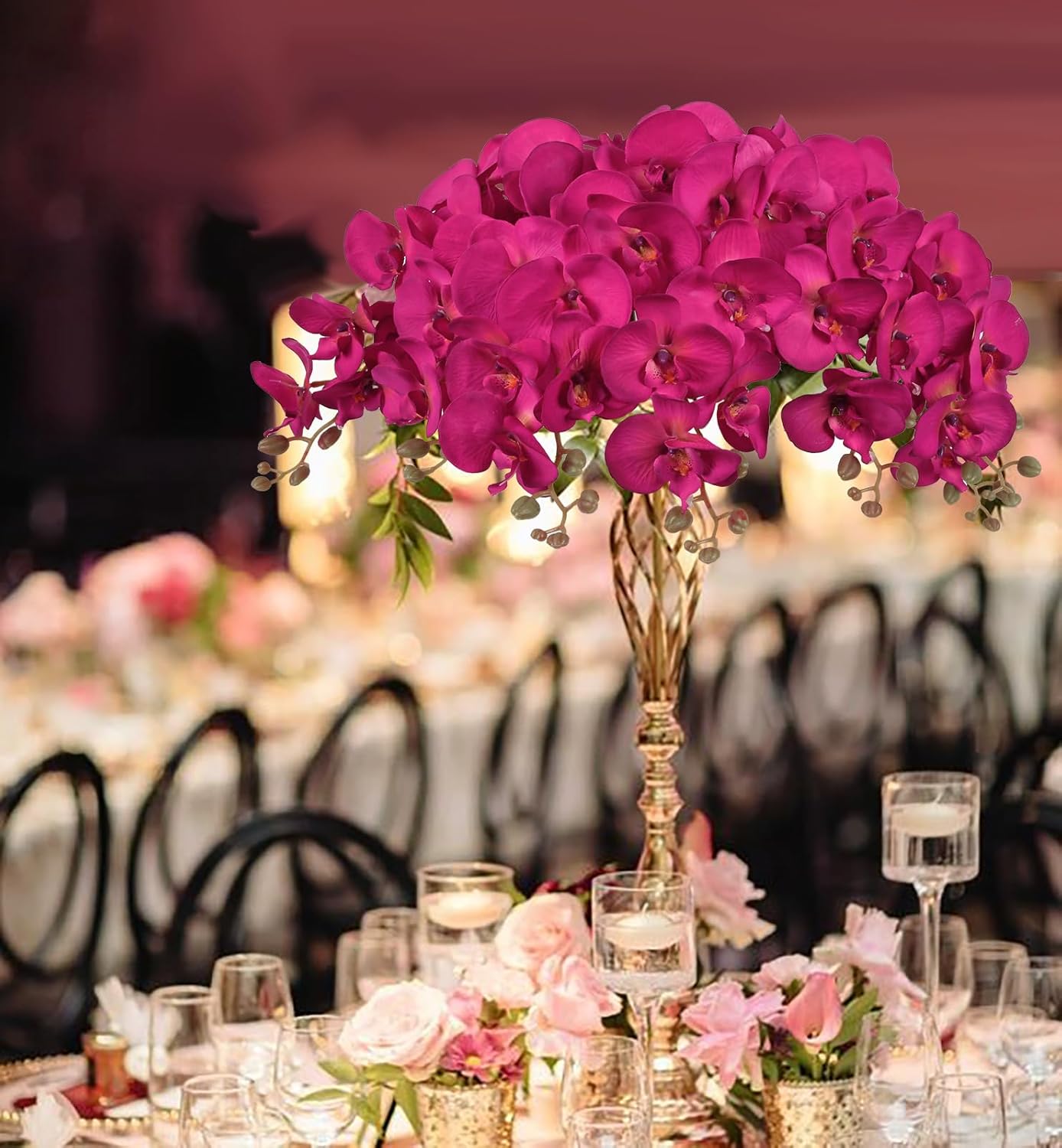 38 Inch Orchids Artificial Flowers 6 PCS Fake Orchids Velvet Silk Orchids Faux Orchid Flowers Long Stem Artificial Flowers for Tall Vase for Home Wedding Decoration(Fuchsia)