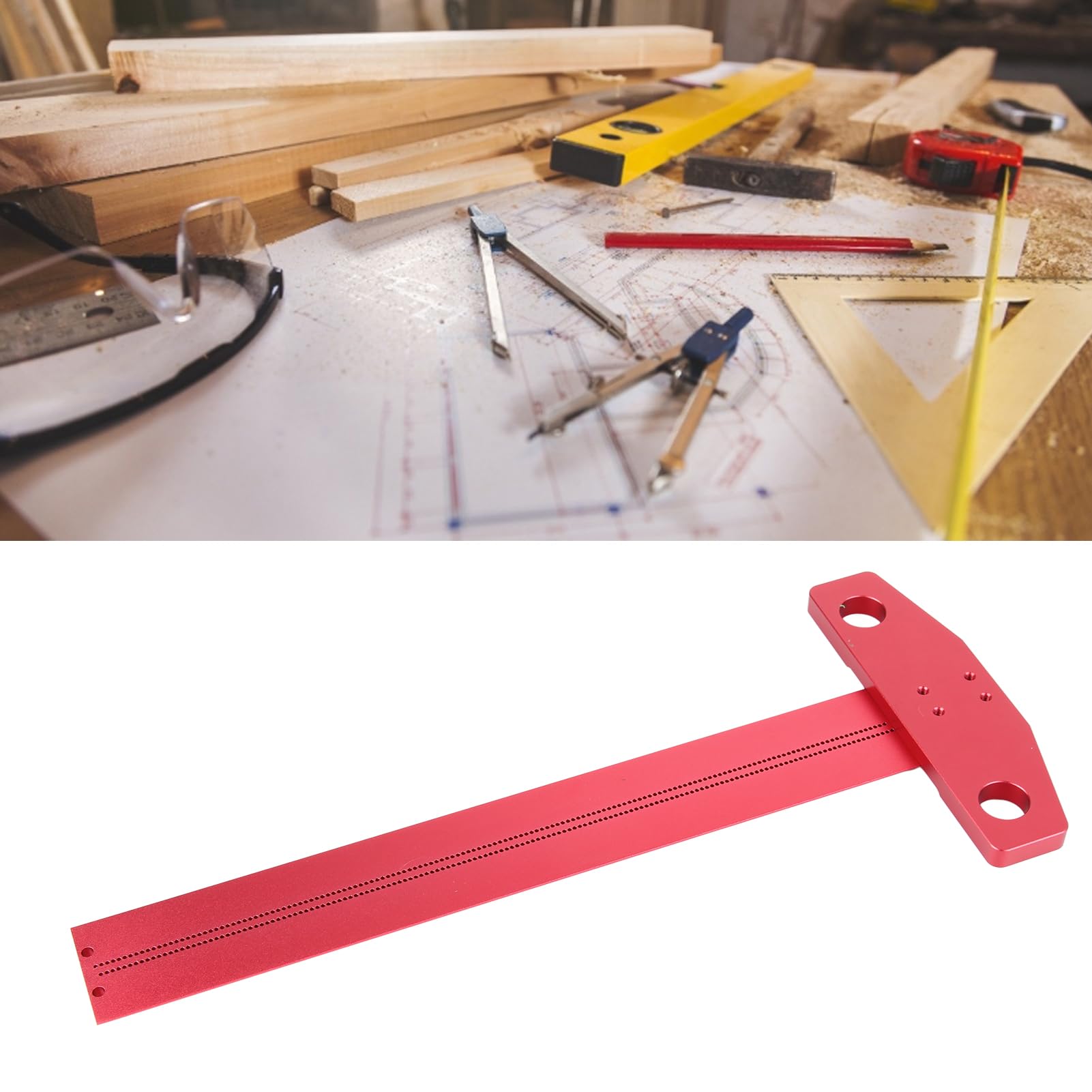 Righello a Squadra con Piano Posteriore Rimovibile, Materiale in Lega di Alluminio, precisione di 1 mm per carpenteria e Disegno Artistico, Include lancetta ad Angolo retto