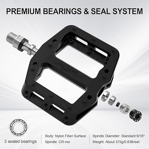 Miniatura 4 de MZYRH Pedal de bicicleta de montaña de 916 pulgadas, 3 rodamientos sellados, ligero, antideslizante, de fibra de nailon, pedales de plataforma para