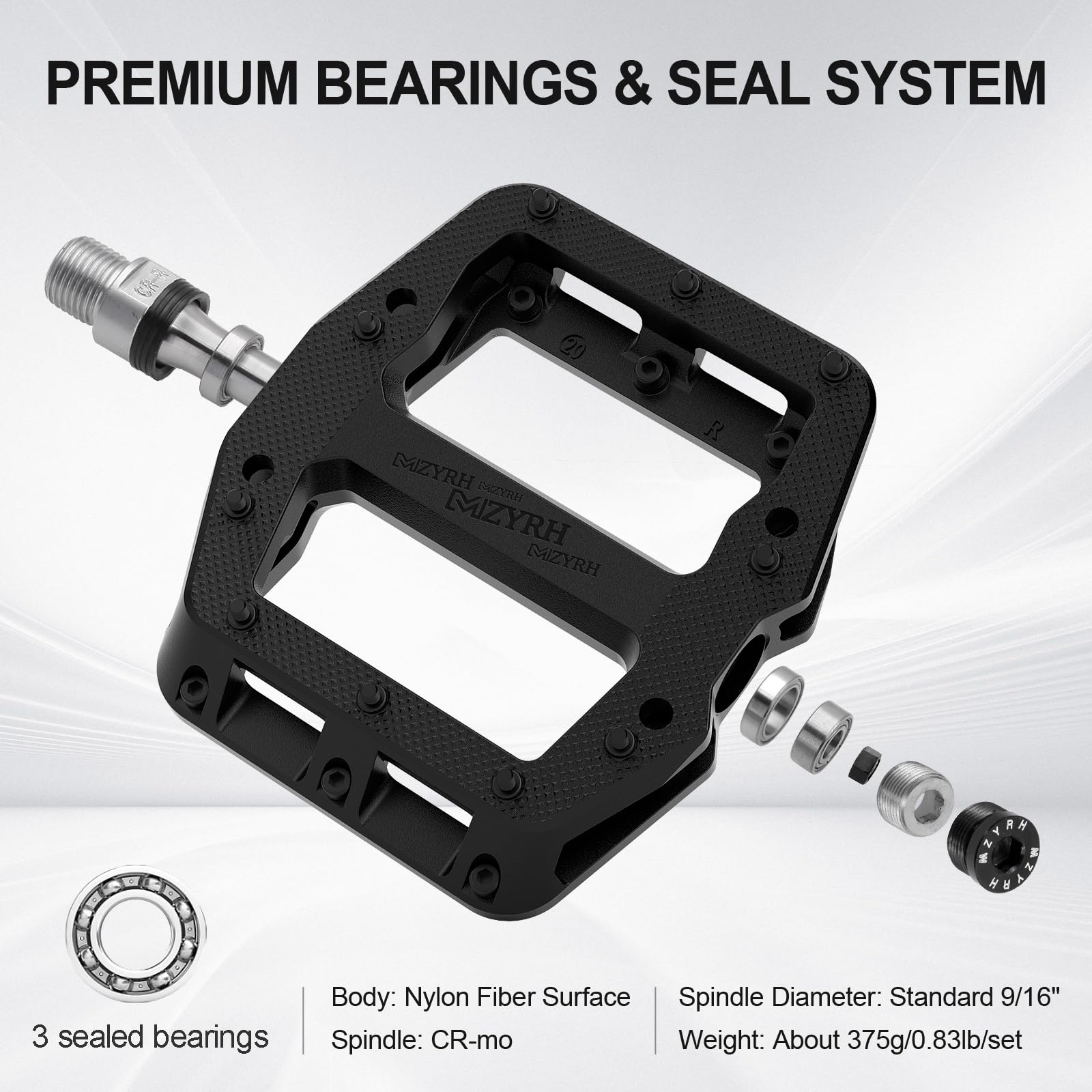 MZYRH Mountain Bike Pedal 9/16" 3 Sealed Bearings Lightweight Non-Slip Nylon Fiber Bicycle Platform Pedals for Road BMX MTB - Image 4