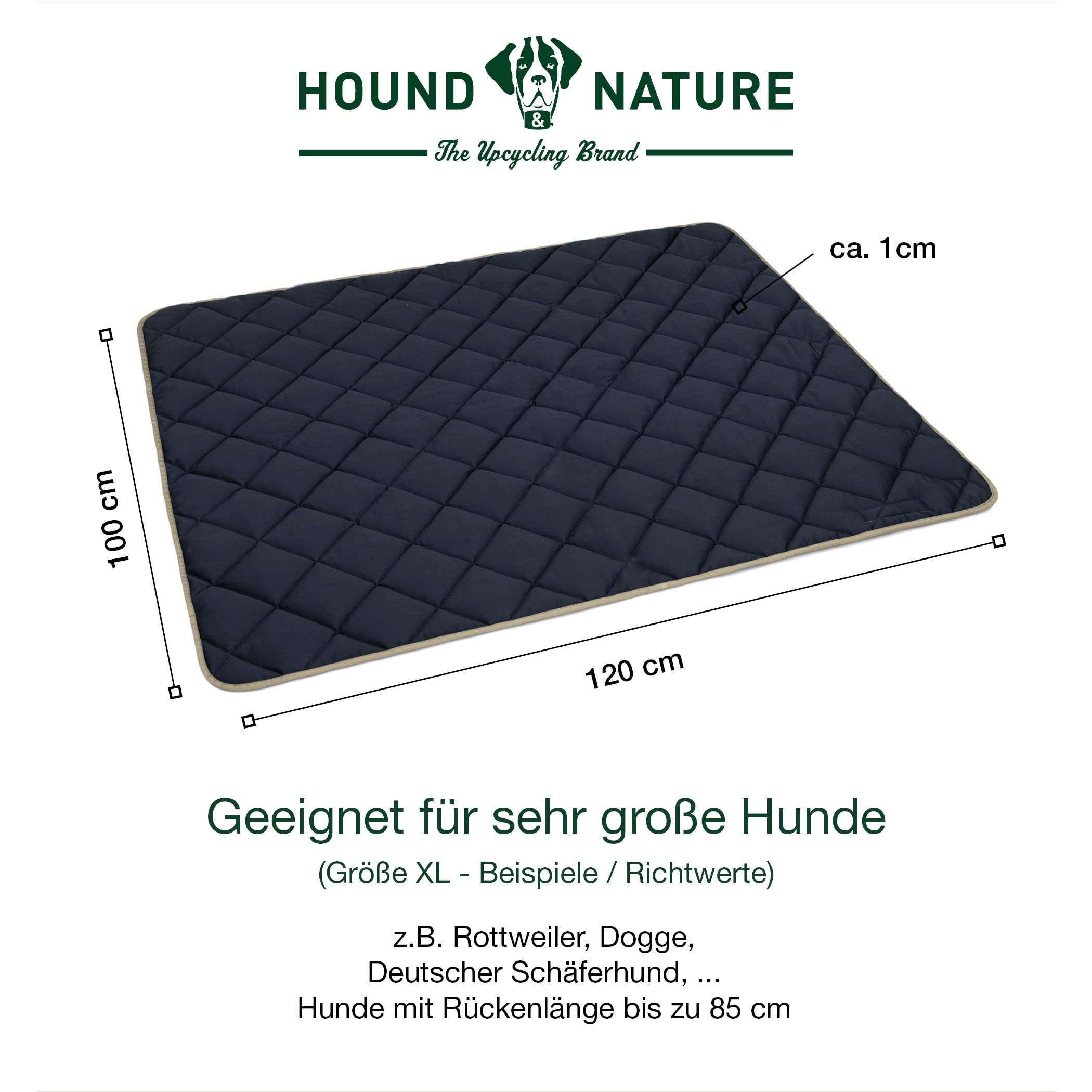 Hound & Nature Davos - Manta para perros ecológica, suave, lavable, manta térmica acolchada, higiénica, resistente y sostenible (XL – 120 x 100 cm, gris topo/azul)