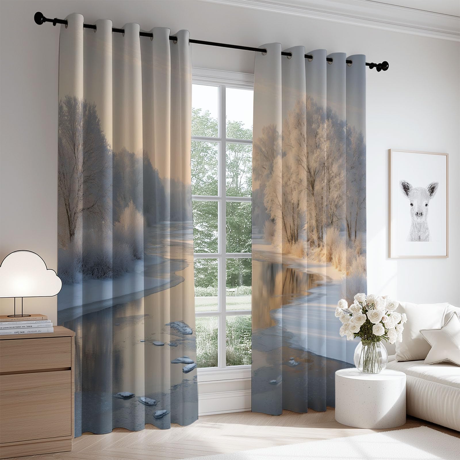 Générique Fajne zasłony z naturalnym wzorem, 140 x 260 cm Zestaw 2 zasłon zaciemniających na plażę z krajobrazem, termiczne, z oczkami, nieprzezroczyste, dekoracja sypialni, salonu, draperii okiennych
