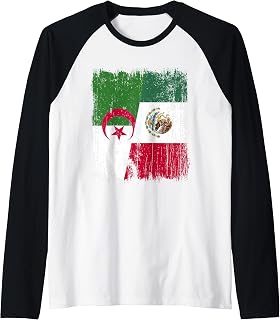 Algeria Mexico Half Flag Algerian Mexican Heritage Raglan Baseball Tee