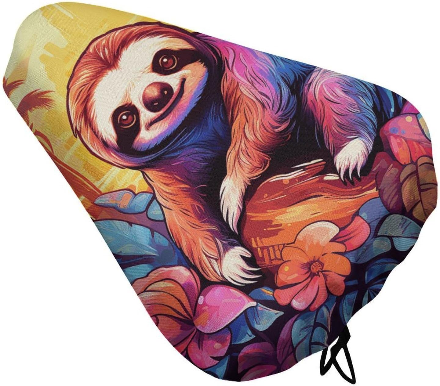 Waterproof Jungle Sloth Bike Seat Cushion Cover, Padded Bicycle Seat Cover with Drawstring for Men Women, Wide Bike Saddles Protector for Mountain Exercise Road City Outdoor Biking