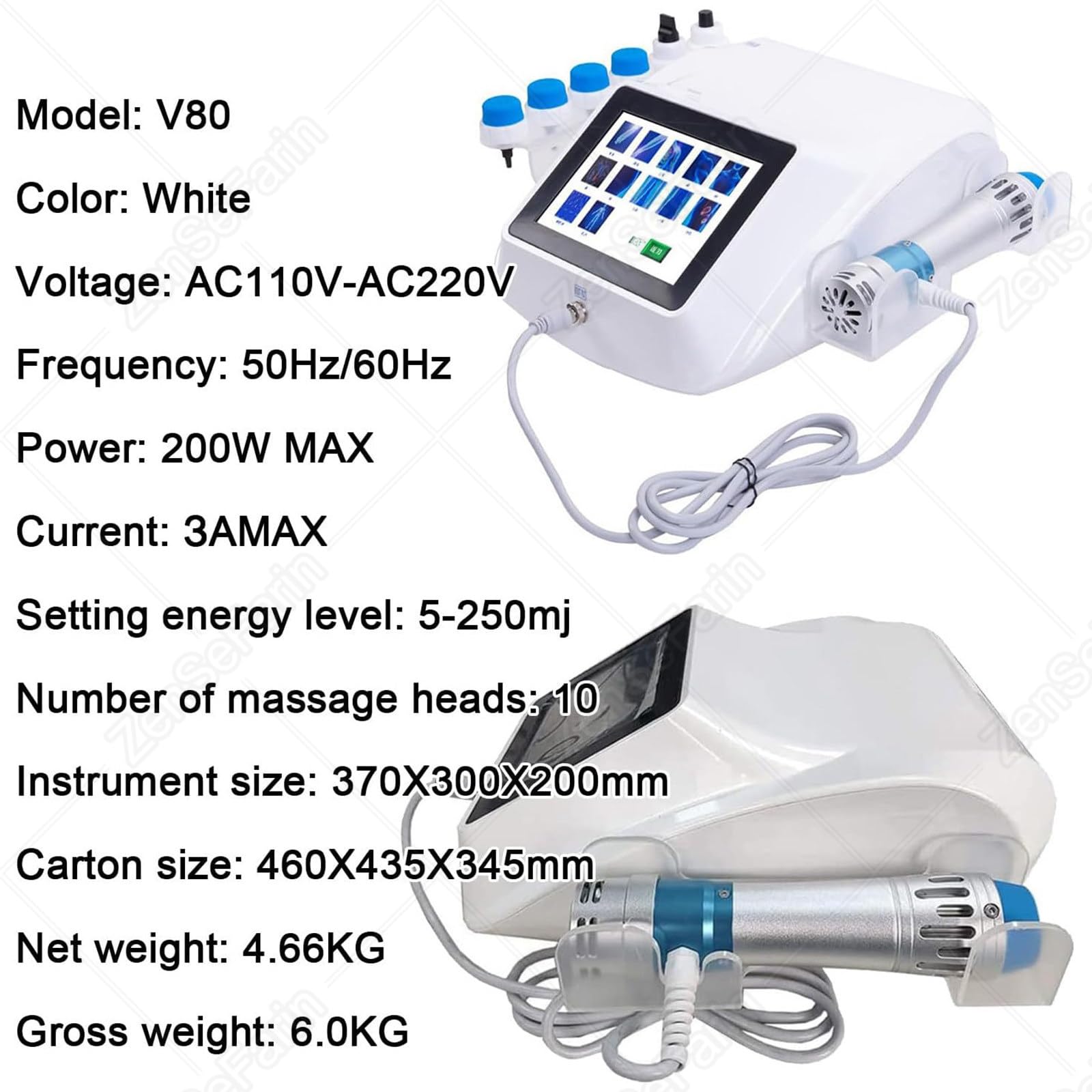 Instrumento De Fisioterapia Máquina Terapia Ondas Choque Extracorpóreas Masajeador Alivio Dolor Muscular,12 Modos,con 10 Cabezales Masaje Y Pantalla HD para Masaje Tejido Profundo