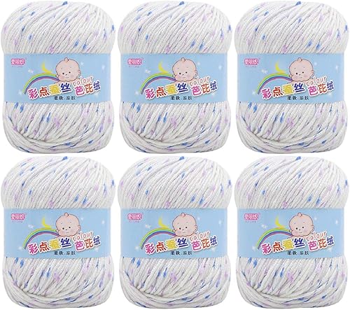 Paquete de 6 hilos de ganchillo de algodón colorido para tejer suéter súper suave para mantas de bebé y ropa, sombrero, bufanda, 10.58 oz