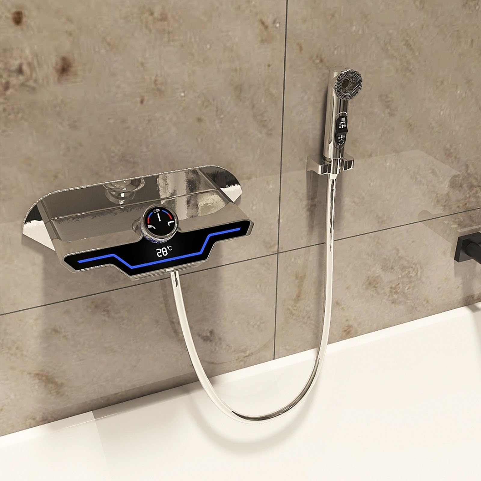 Conjunto de grifería para bañera con rociador, llenador de bañera Tipo Cascada montado en la Pared con Ducha de Mano, Grifo de bañera Moderno de Alto caudal, A: Gris