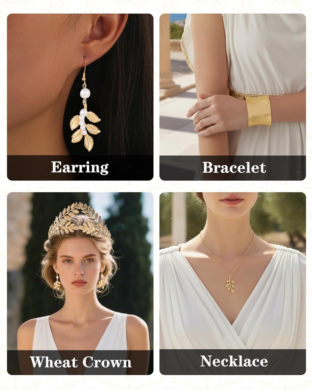 Greek Goddess Costume Accessories Set, 12 Pcs Laurel Leaf Crown Kit with Ring Earring Necklace Belt Bracelet Hair Pins and Arm Cuff, Renfaire Headpiece for Women Renaissance Halloween - Image 4