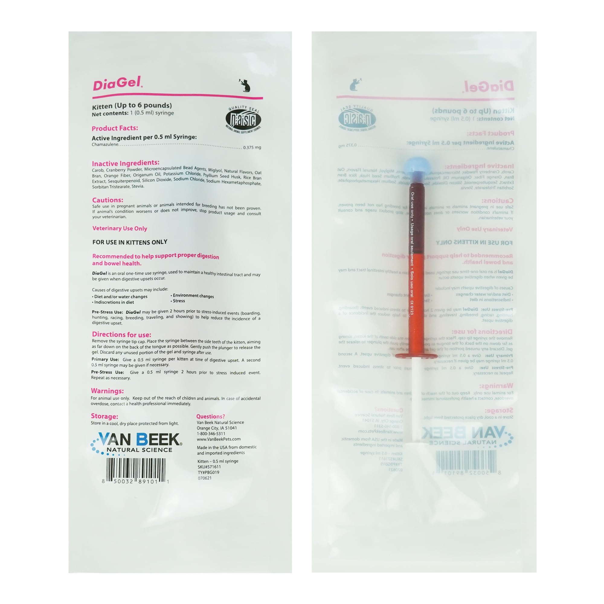 Van Beek-Natural ScienceDiaGel for Kittens - Orally Administered Gel for Occasional Loose Stools and Digestive Upset - Natural Pet Products - Beek Natural