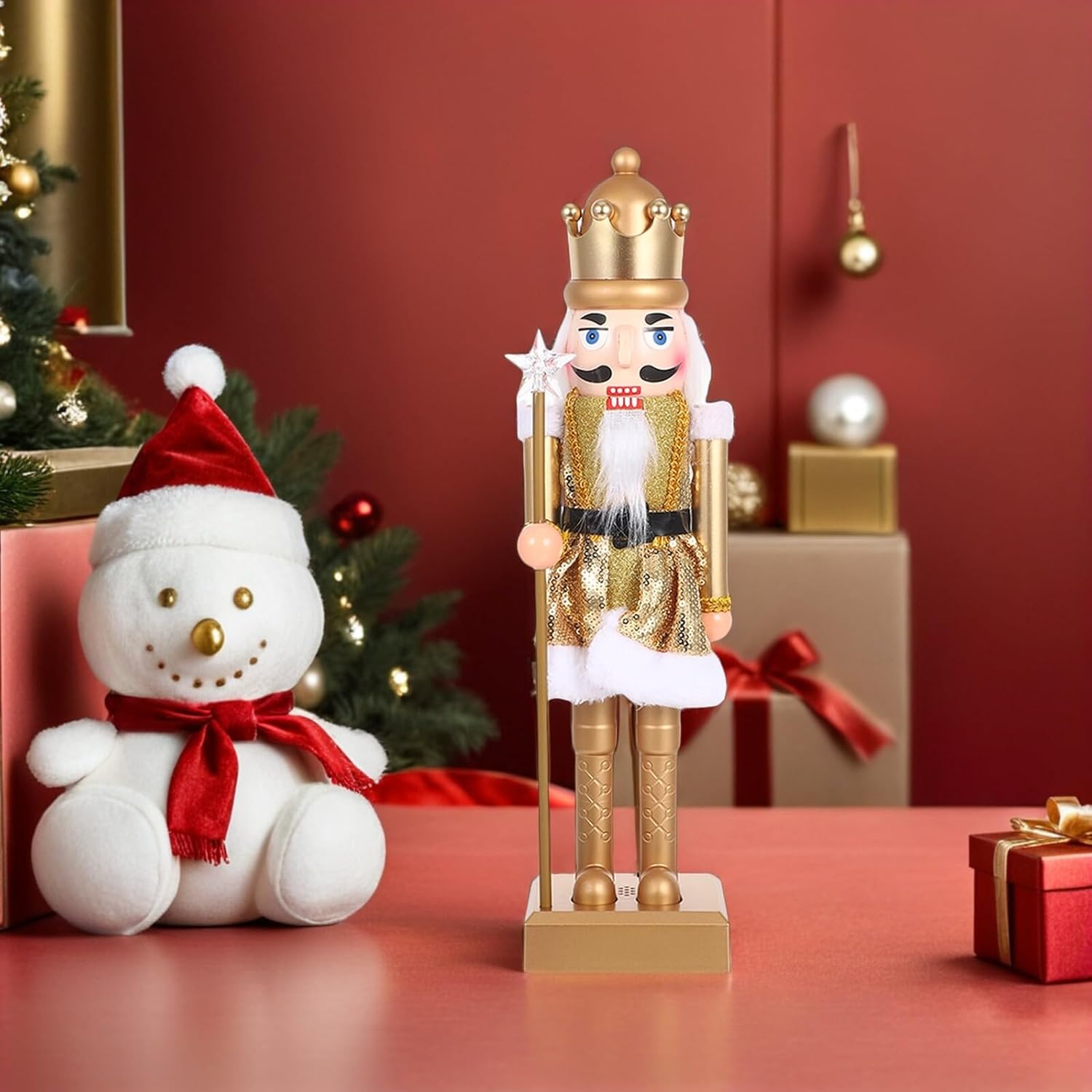 Garneck Christmas Nutcracker Ornament Lighted Plastic Nutcracker Soldier Figurine with Music for Holiday Tabletop Decoration and Festive Party Centerpiece