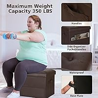 Vista 6 de Storage Ottoman Foot Rest Stool, Foldable Leather Footstool Storage Bench with Thicker Foam Padded Seat. Foot Rest Under Desk for Living Room Marrón