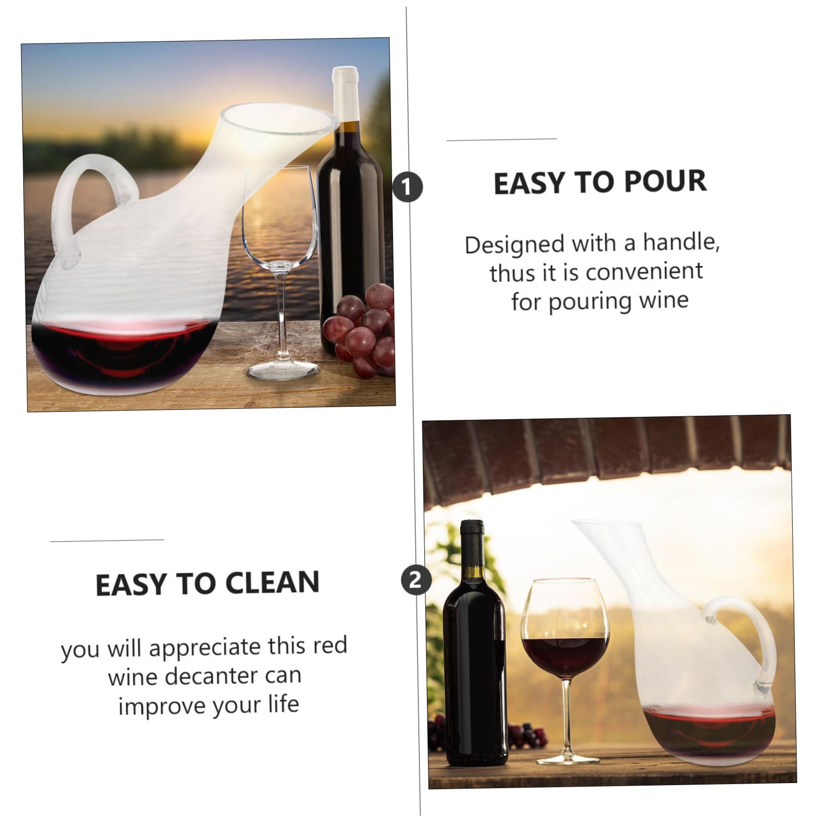 Decanter Vino in Vetro Trasparente con Ergonomico Versatore per Ristoranti Bar e Casa Facile da per Esaltare Gusto del Vino