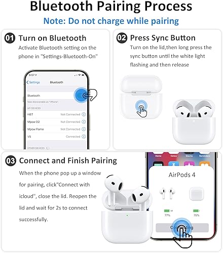 Miniatura 5 de Funda de carga inalámbrica compatible con AirPods 4, funda de repuesto para AirPods 4, botón de sincronización de emparejamiento Bluetooth, incluye