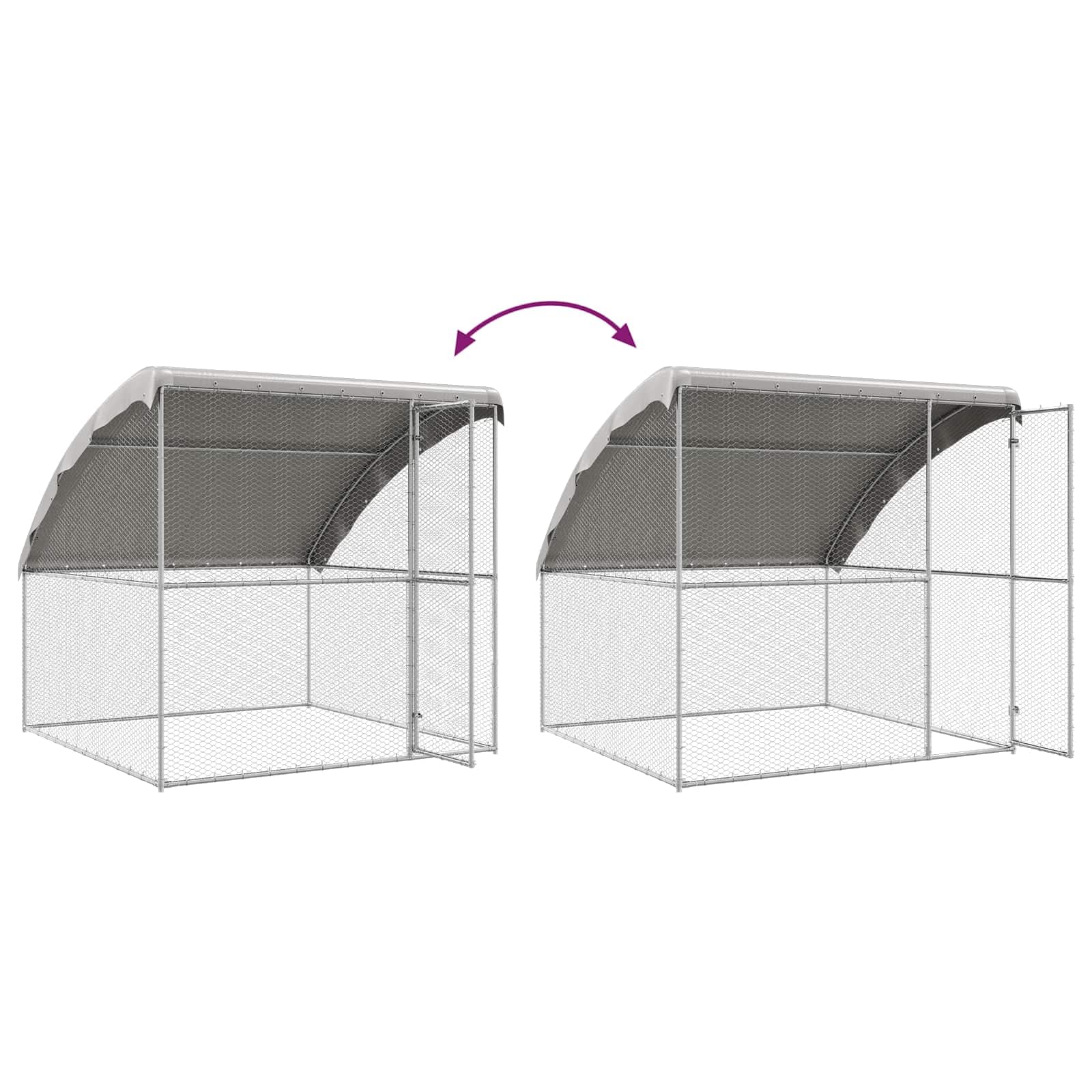 Klatka dla kurcząt ze stali i PE w kolorze srebrnym, 4-częściowy wybieg dla małych zwierząt 800 x 200 x 200 cm, odporny na warunki atmosferyczne domek dla gryzoni z siatką ochronną i dachem