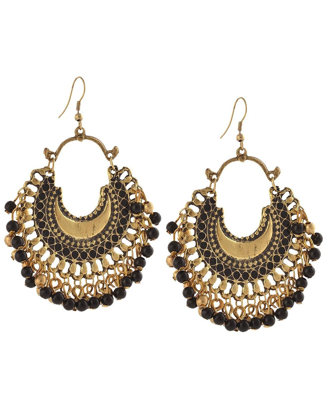 Karatcart Afghani Tribal Oxidised German Silver Beaded Chandbali Hook Dangler Earrings for Women (B07FNS214Q) Amazon Price History, Amazon Price Tracker