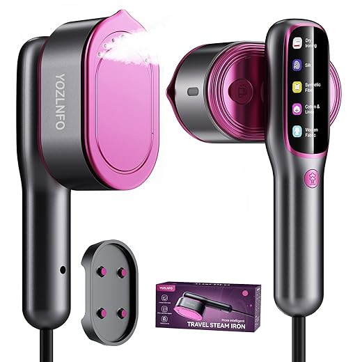 Travel Steamer for Clothes Portable: 2-in-1 Mini Handheld Garment Steamer Iron - 15s Heat Up & 5 Adjustable Steam - Large Ceramic Panel - 110-120V Black&Pink