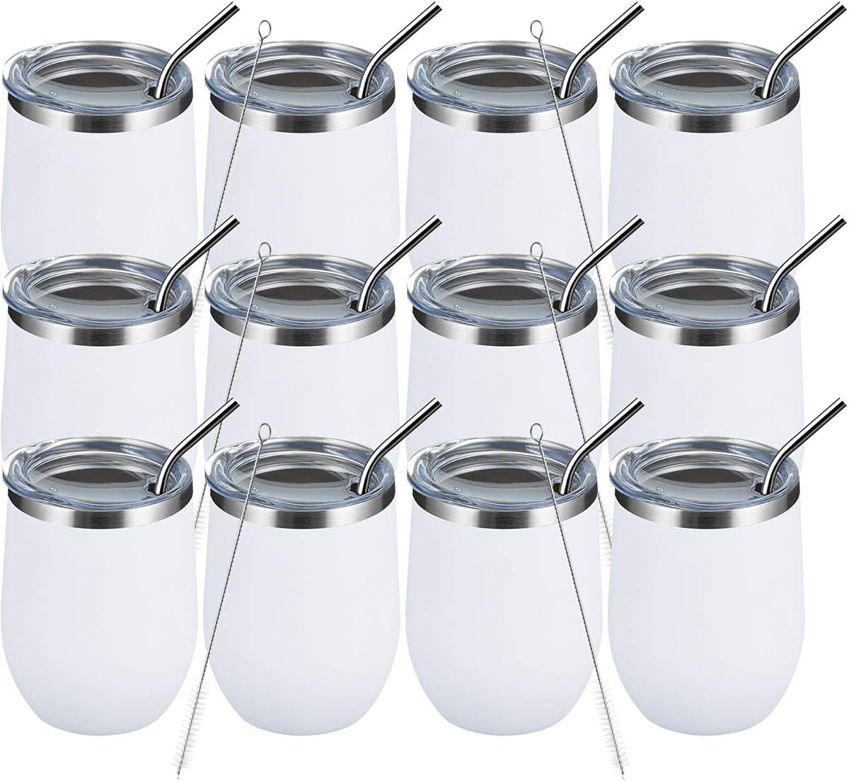 Amazon.com | MEWAY 12 OZ/12 Pack Wine Tumbler Glasses with Lid -Double Wall Vacuum Stainless Steel Travel Tumbler Mug,Stemless Insulated Wine Cup for,Coffee,Cocktails,Gifts (White,Set of 12): Wine Glasses