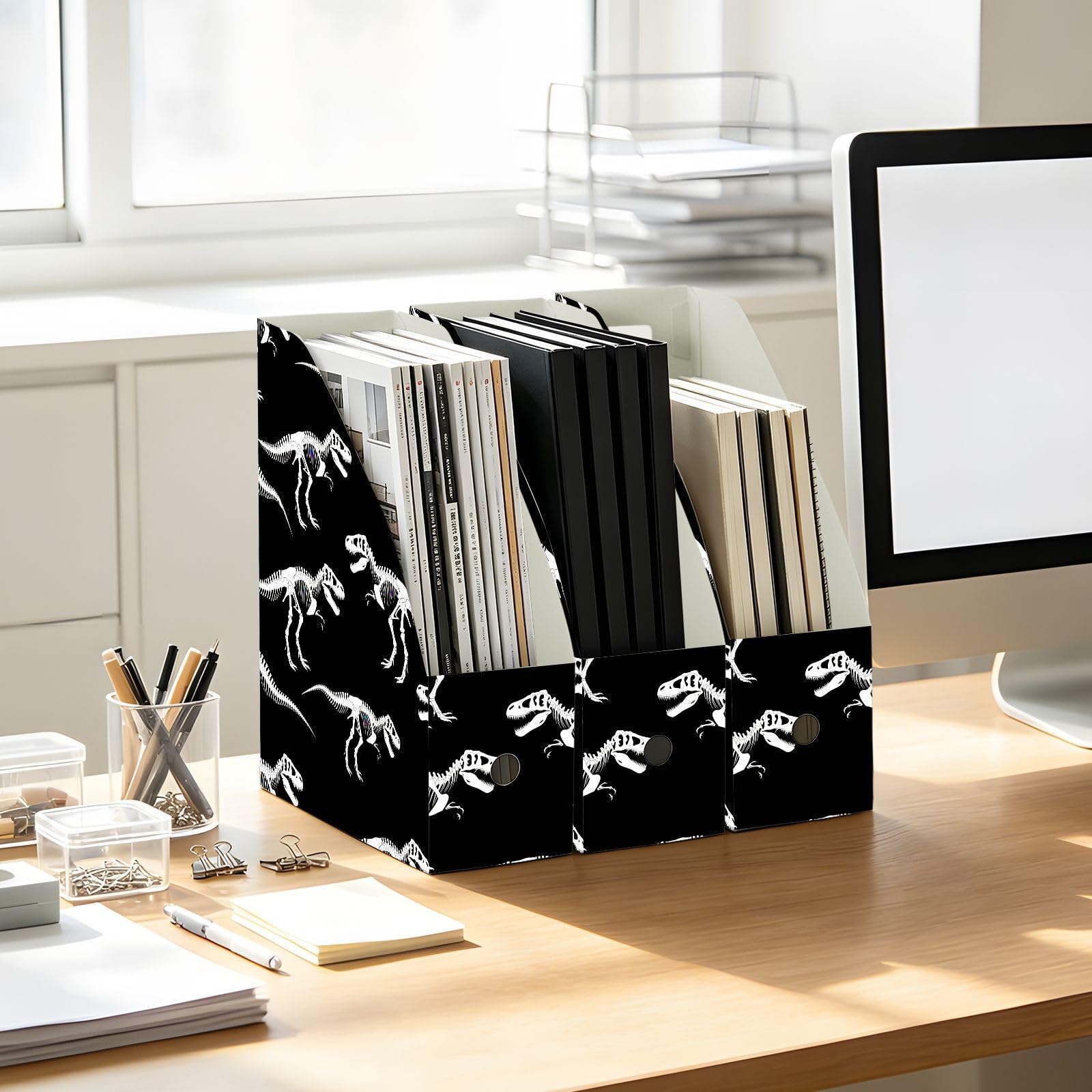 Elegante classico dinosauro nero Paper Organizer per scrivania