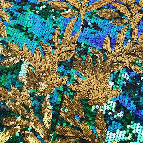 Men Green Blue Gold Leaves Pattern Sequins Blazer4
