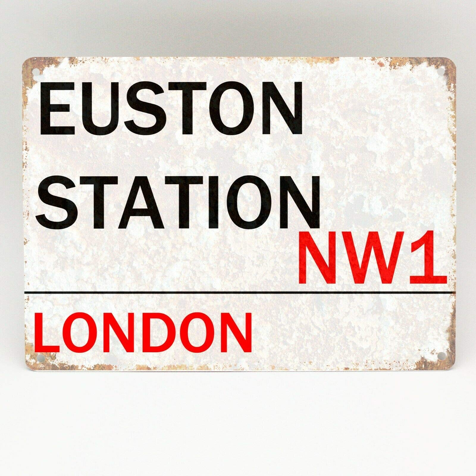 Biopracess Metalpostera42284 Euston Station Metal Sign London Street Novelty Retro Wall Plaque 8X12 Inches